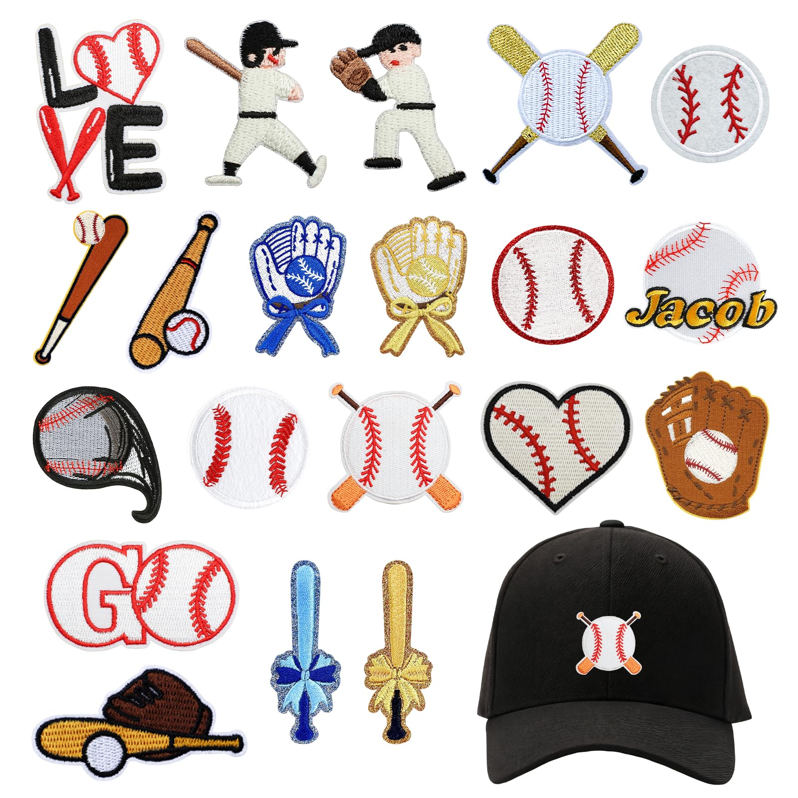 URROMA 20 PCS Baseball Iron on Patches, Mixed Ball Embroidered Iron on/Sew on Patches Sport Themed Applique for Clothes Hat Jeans DIY Accessories