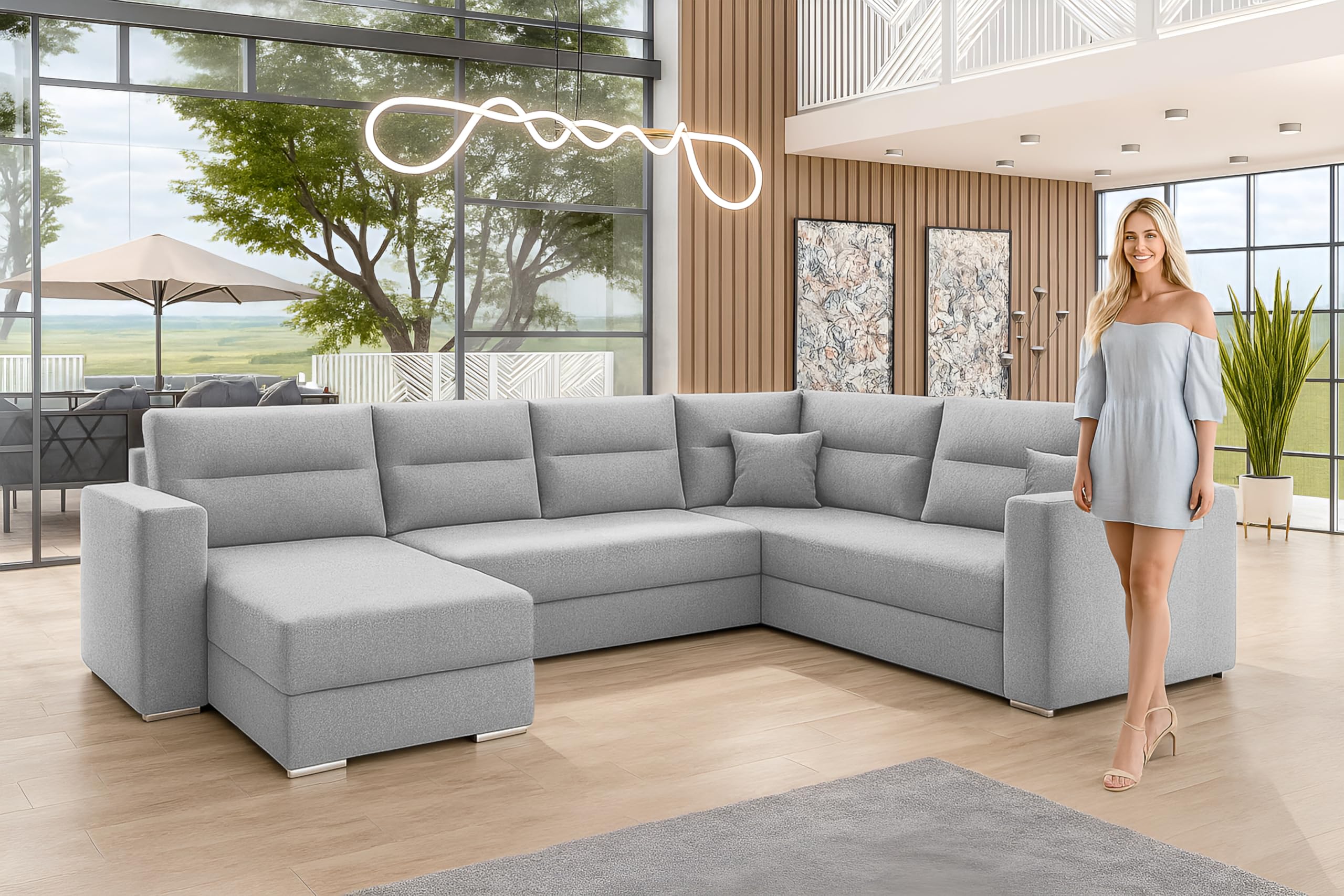AXLIVING Canapé d'angle Grand LOVERE 314 cm - Canapé Gris Convertible