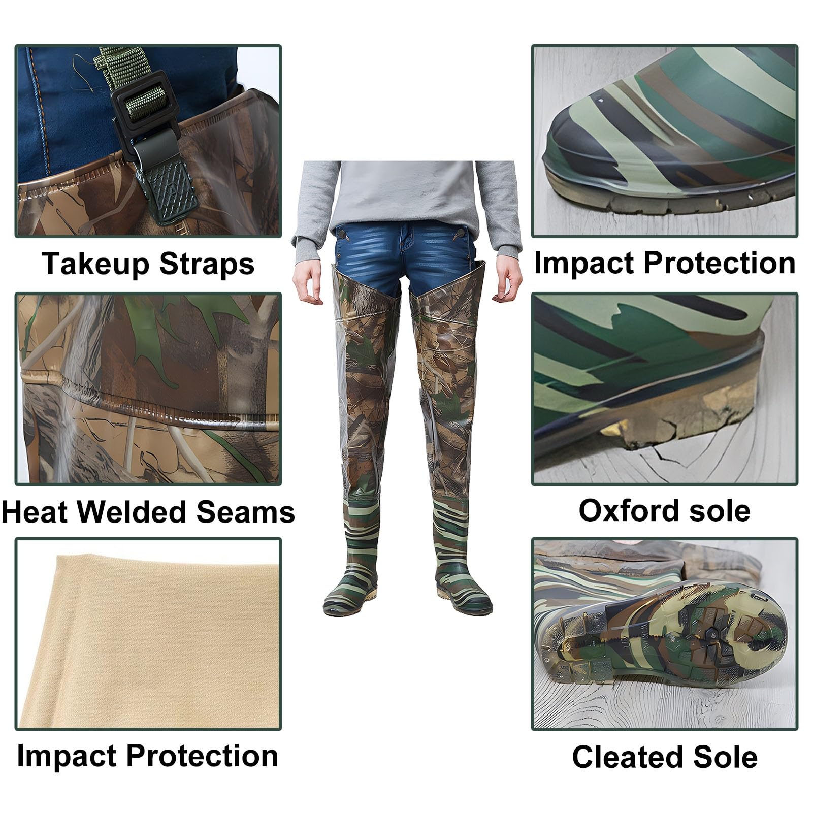 Waders hip Camo Fishing Wader 80cm, Stivali da Pesca Impermeabili Leggeri Fatti Per Durare, Per La Caccia in Paludi E Laghi