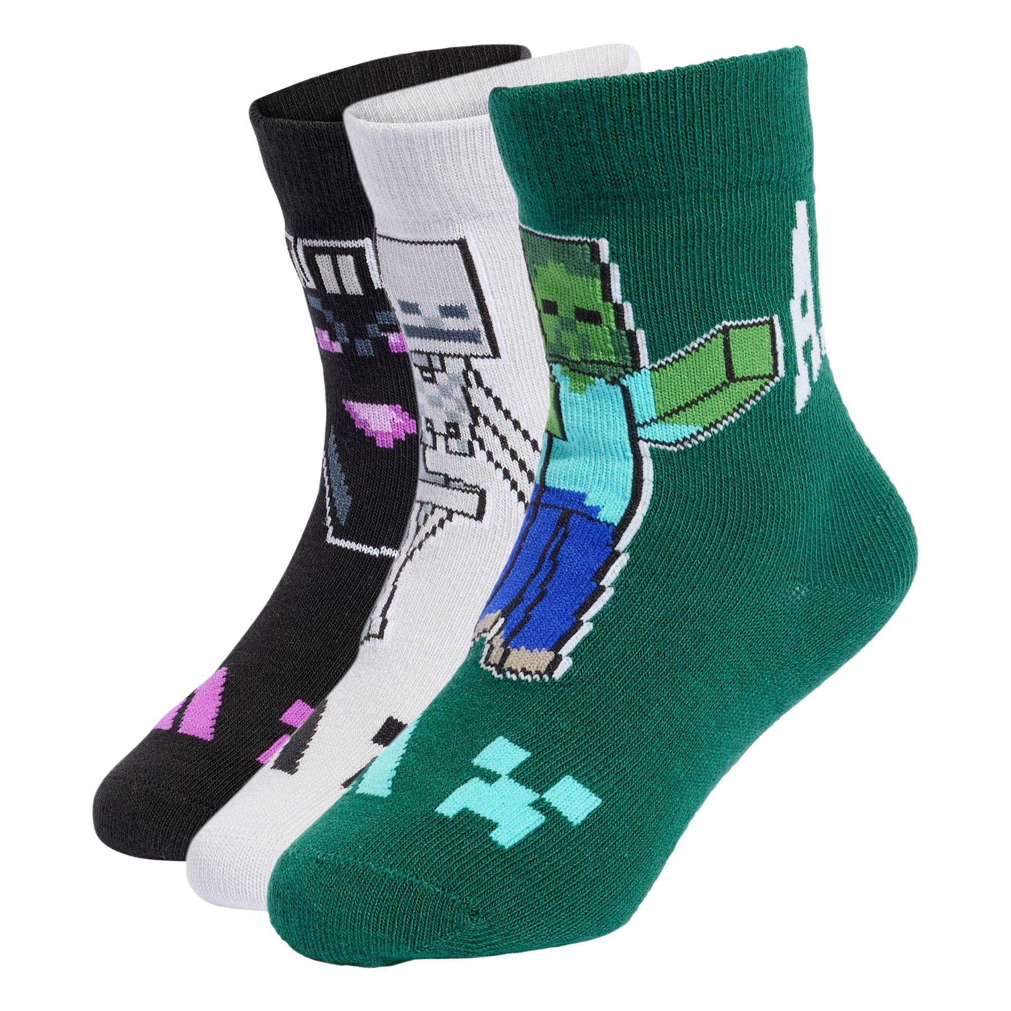 adidas Unisex Kids Minecraft Kids 3 Pairs Per Pack Socks Socks, lgh solid grey/collegiate green/black, 5-6 Years