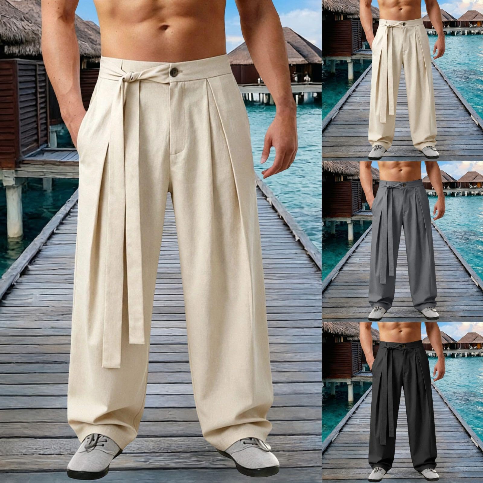 Pantalón Hombre de Lino y Algodón con Cintura EláStica y Cordón Pantalones Ligeros Ajuste Holgado Pantalón Hakama de Kung Fu de Seda de Hielo con Dobladillo Ancho Kimono Wushu Pantalones Anchos