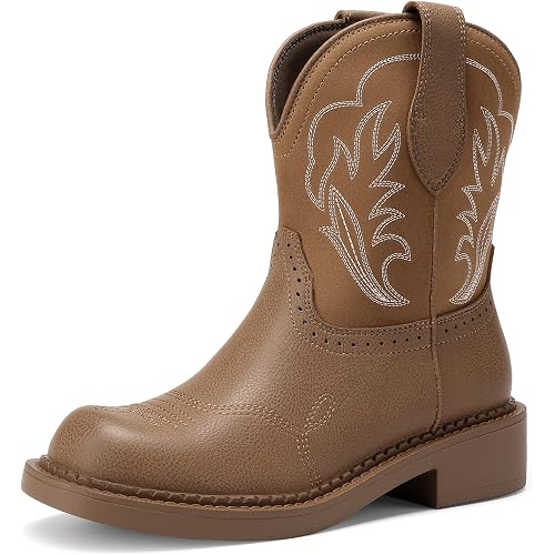 DREAM PAIRS Cowboy Cowgirl Boots for Women, Round Toe Embroidered Mid Calf Western Boots for Work, Country Concerts, Rodeos, Casual Outings
