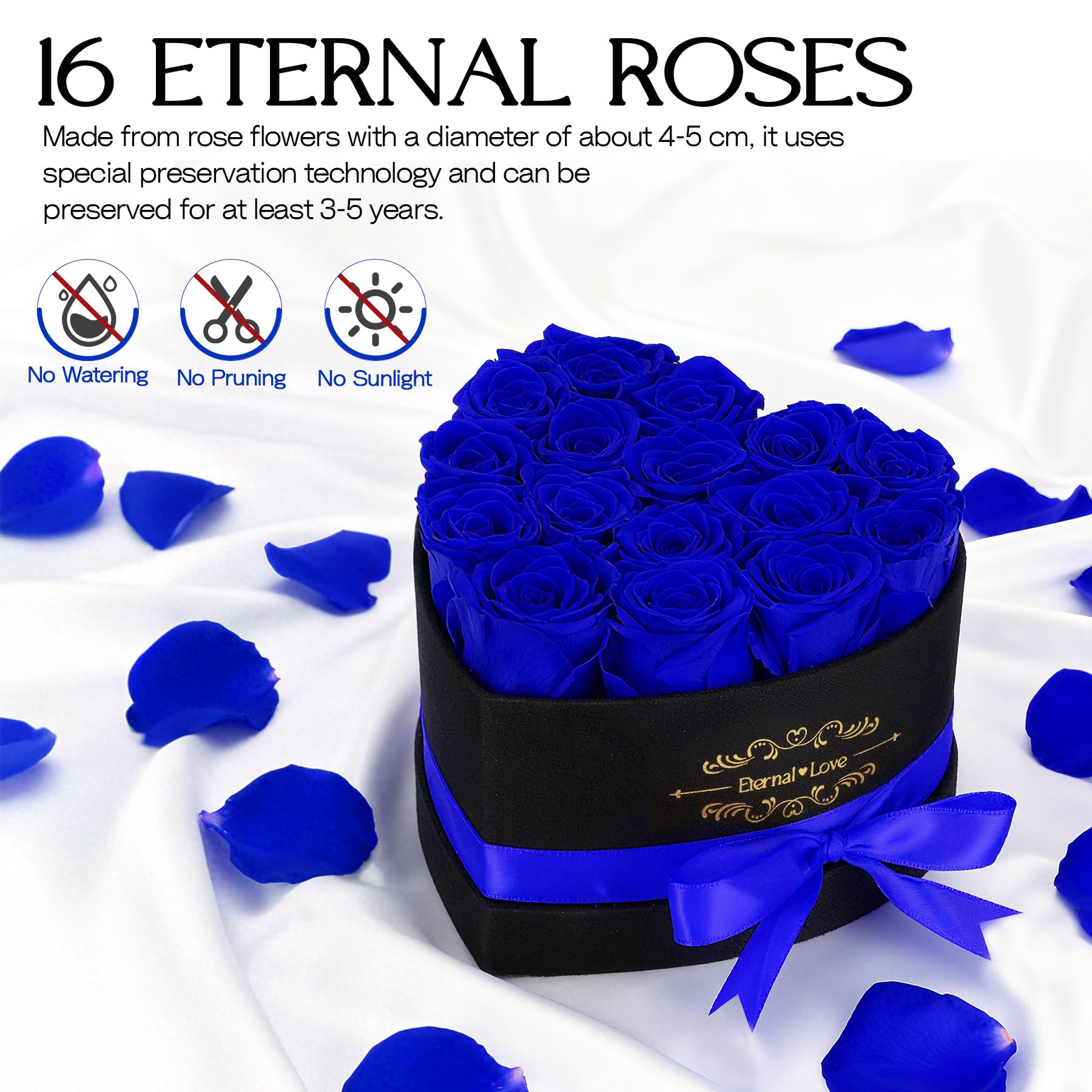 16 Rosas Eternas Azul Corazón Caja Regalo, Rosas Natural Preservada Día de San Valentín Aniversario Día de la Madre Cumpleaños Regalo romántico para Esposa Novia Mamá Abuela