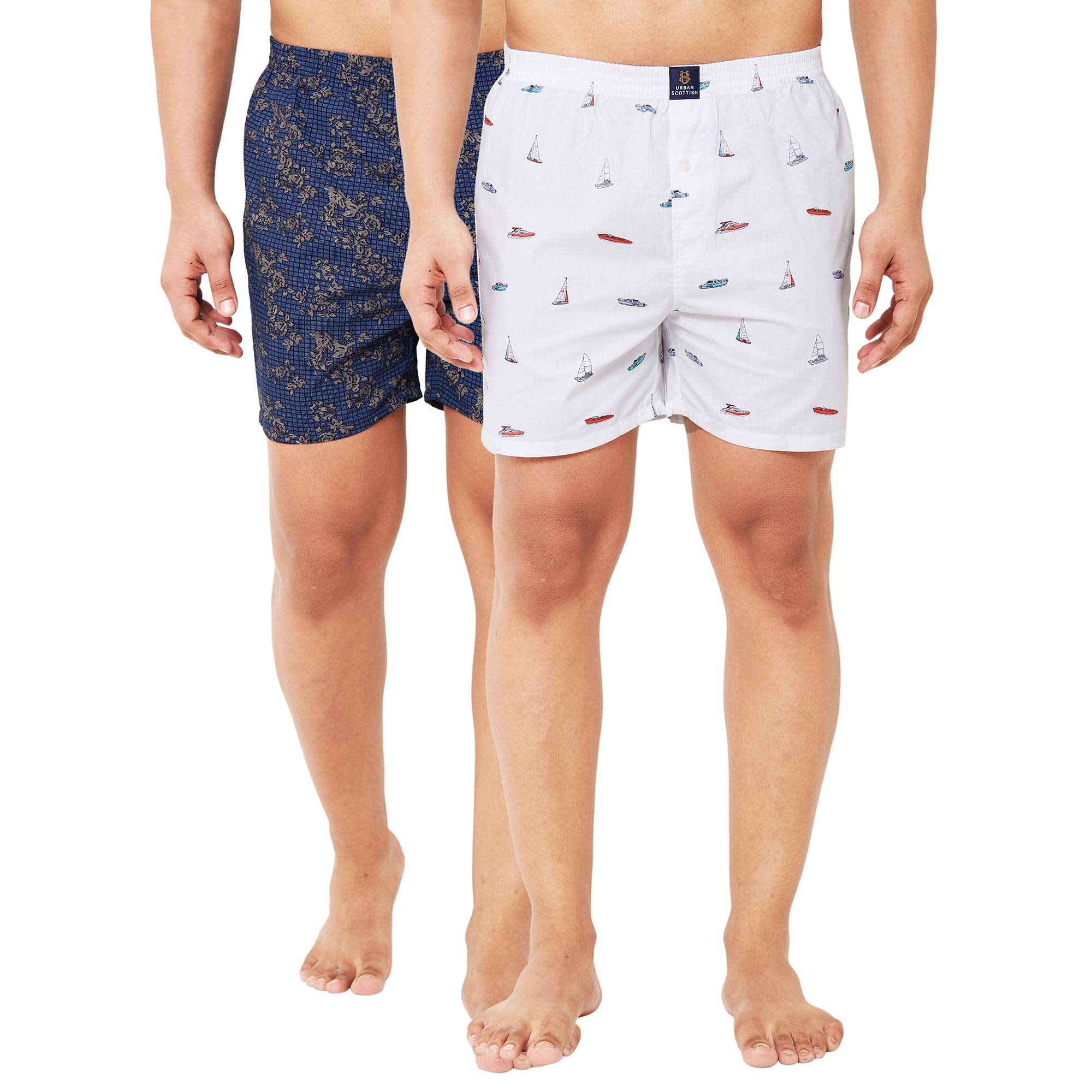 Urban Scottish Ultra-Comfortable Men's Boxer Pants (Pack of 2) - 100% Cotton Material With A Stylish Print - Soft And Stretchy Elastic Waist Band - Dynamic Movement And Hardwearing Stitching - Breathable With A Gentle Snug Fit