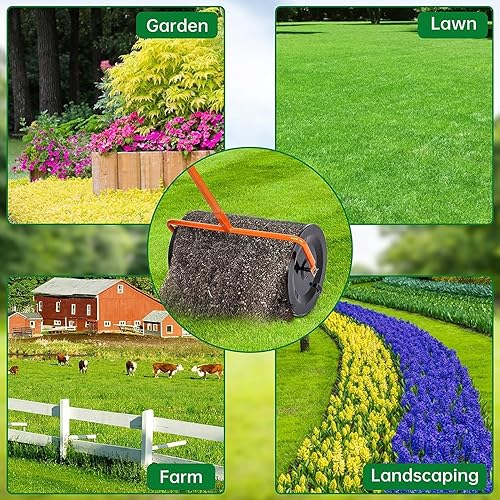 Miniatura 3 de GAOMON Esparcidor de compost de 24 pulgadas, esparcidor de turba y musgo con asas en T mejoradas, rodillo esparcidor de estiércol con cesta de malla