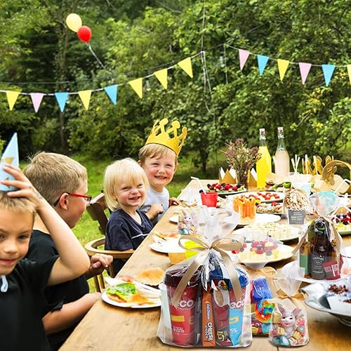 Miniatura 6 de 50 bolsas de celofán con refuerzo transparente de 6 x 9 pulgadas, bolsas de regalo de plástico con cinta de satén dorada para envolver regalos,