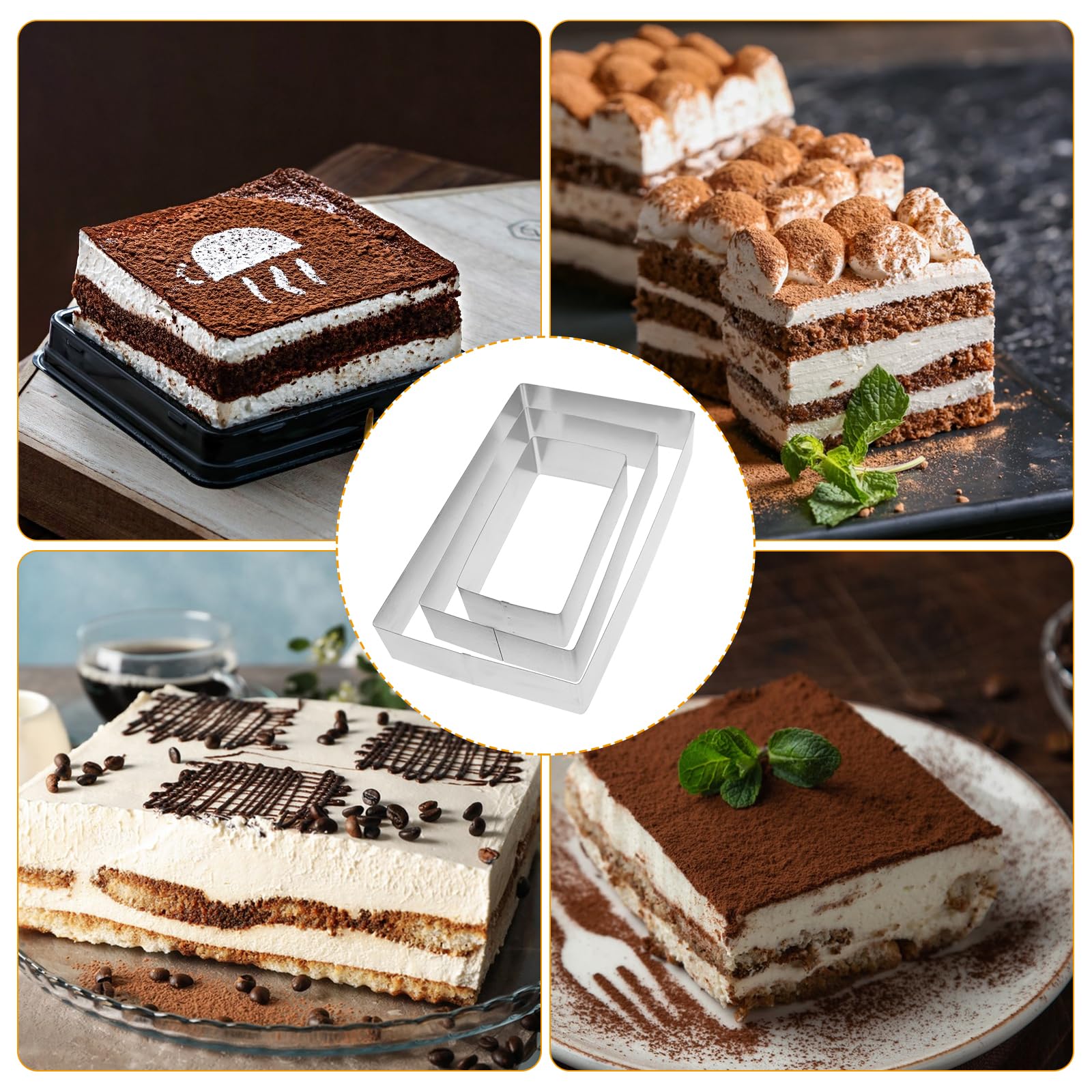 Cabilock Ensemble De 3 Moules Rectangulaires En Acier Inoxydable 9.84X5.91X1.77 Pouces Pour Gâteau Tiramisu Mousse Fromage Outil De Cuisine Réutilisable