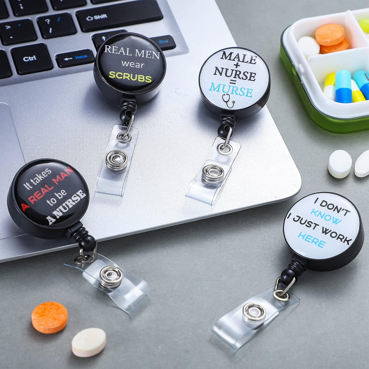 4 Pieces Funny Male Nurse Badge Reels Holder Retractable ID Clip and Extra Long Cord I Don't Know I Just Work Here It Takes a Real Man to Be a Nurse Male Gifts for Doctor image 4
