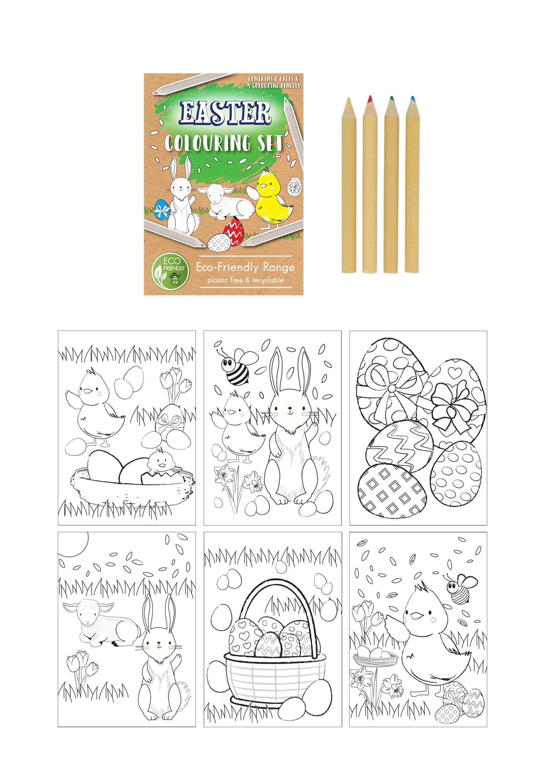 HENBRANDT Single Eco-Friendly Mini Christmas Colouring Set with 6 Sheets and 4 Colouring Pencils A6 Colouring Pack Children’s Activity Pack Xmas Stocking Filler Party Favours for Boys and Girls