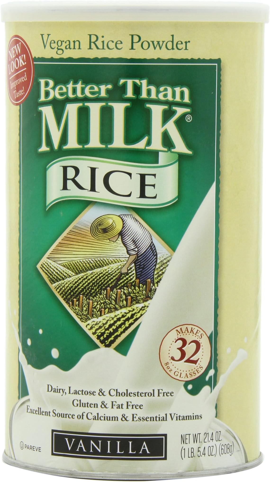 Better Than Milk Vegan Beverage Mix, Rice Milk Powder, Vanilla Flavor, 21.4-Ounce Canisters, 2-Pack