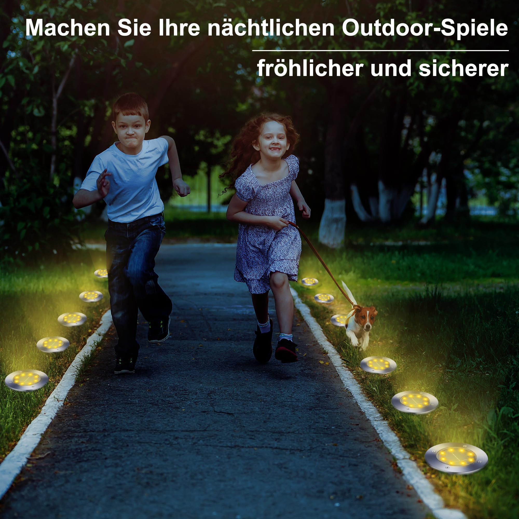 Qedertek Solarne lampy podłogowe do ogrodu, 8 sztuk, 8 diod LED, lampa zewnętrzna, ciepła biel, lampy solarne LED, wodoszczelne, lampy solarne do ogrodu, na trawnik, chodnik, patio, podjazd