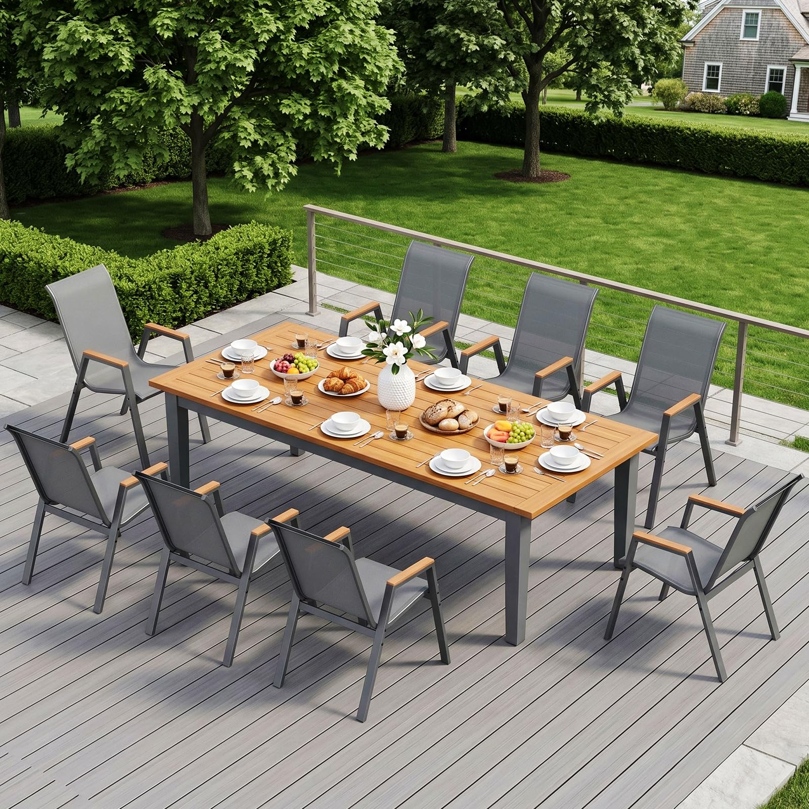 LIFERUN Gartenstühle stapelbar 4er Set Stapelstühle Hochlehner Terrassenstühle mit Armlehnen für Gärten, Innenhöfe, Balkone, Restaurants bis 150 kg Belastbar 54 x 73 x 90cm Grau