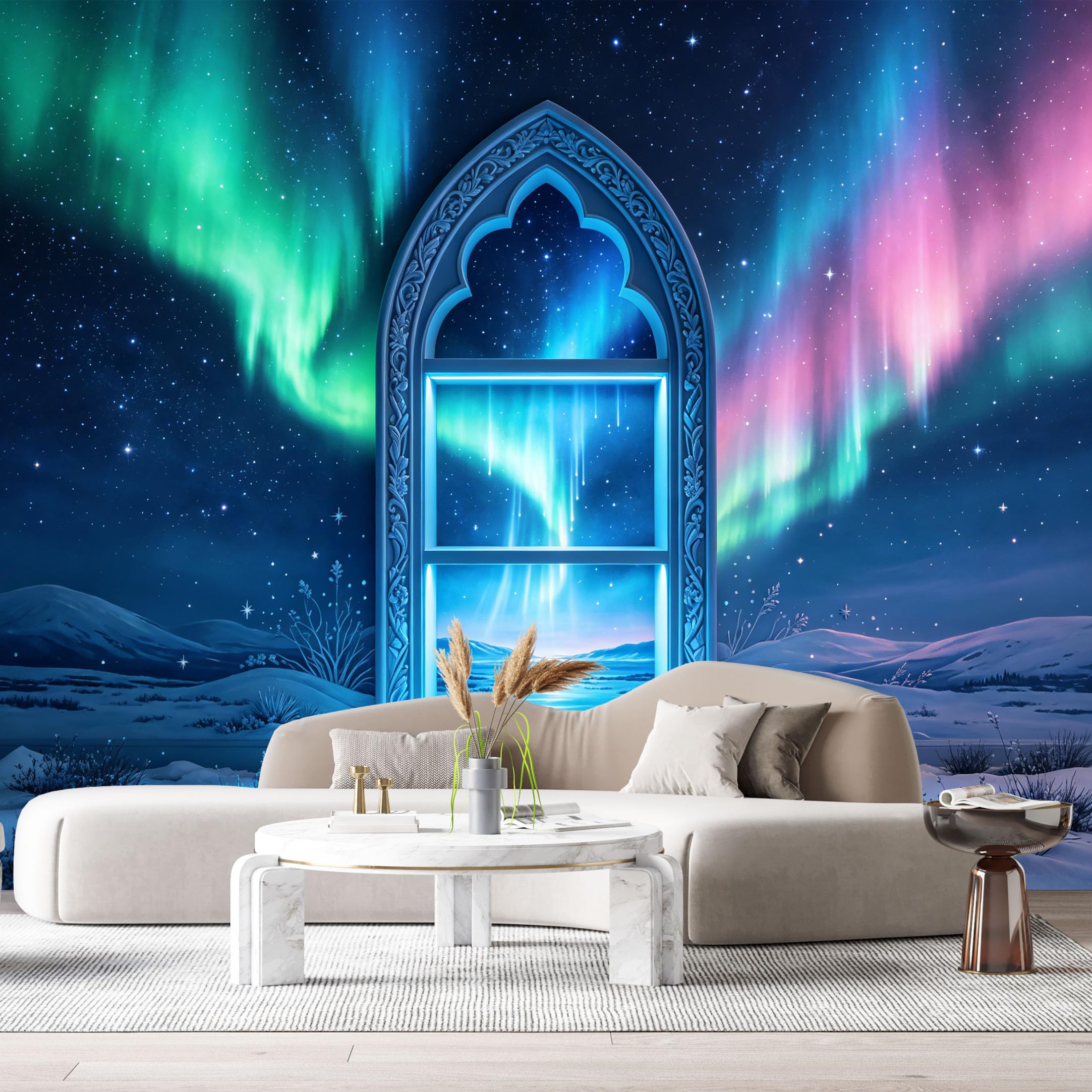 Custom Size Wall Murals Gothic Aurora Borealis Night Sky 3D Trompe L'Oeil SelfAdhesiveWall Fabric Removable Wallpaper Wall Decor for Living Room Bedroom Bathroom
