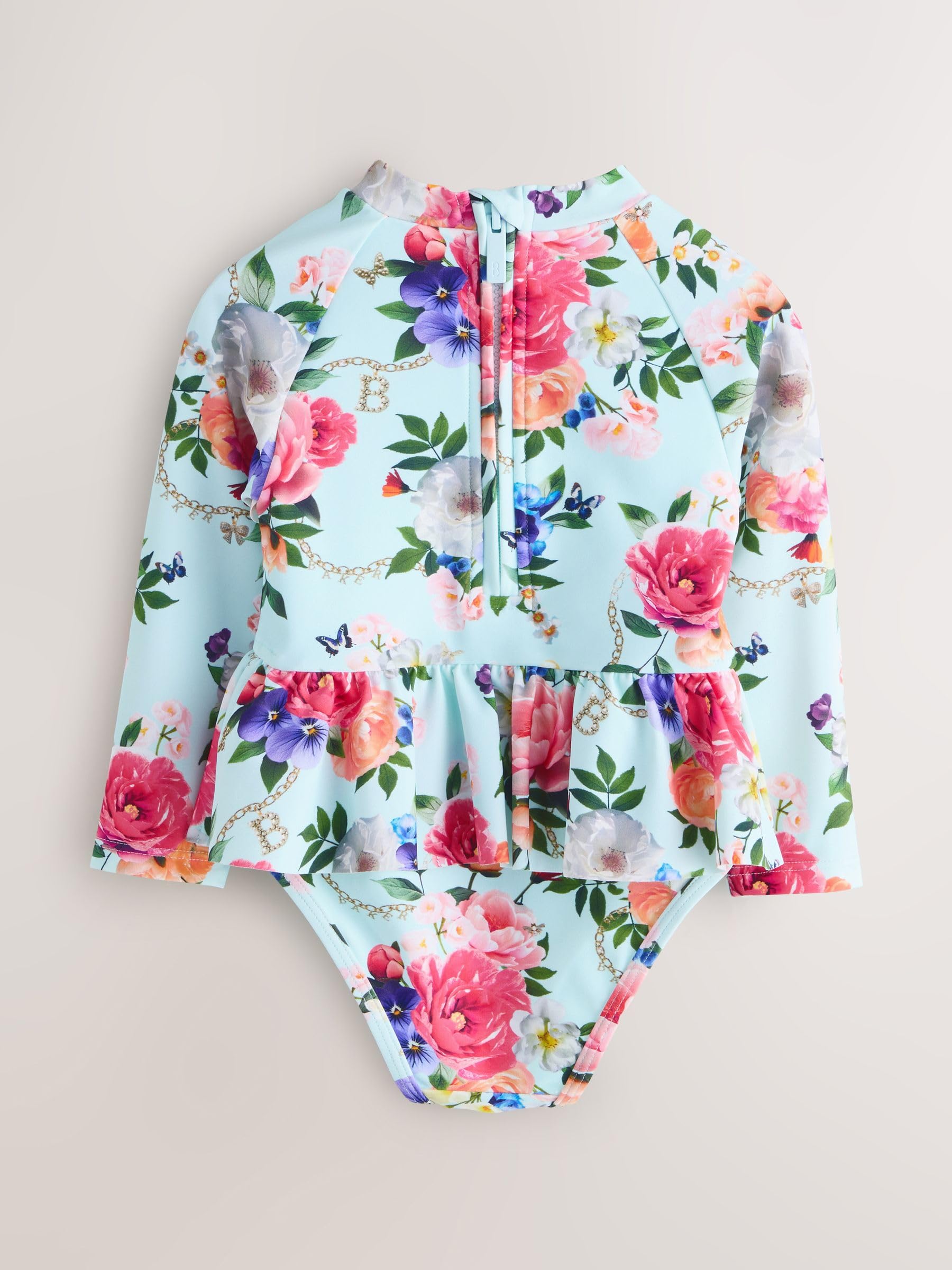 Młodsze dziewczynki Strój kąpielowy z długim rękawem i falbanką przy baskince Baker By Ted Baker