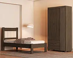 Jogo de Quarto Bela Cama Solteiro e Roupeiro em MDF (Chocolate)