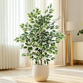 Yepdin Artificial Ficus Tree - 4ft Artificial Silk Tree with Pot - Lifelike Foliage and Branches for Indoor and Outdoor Decoration