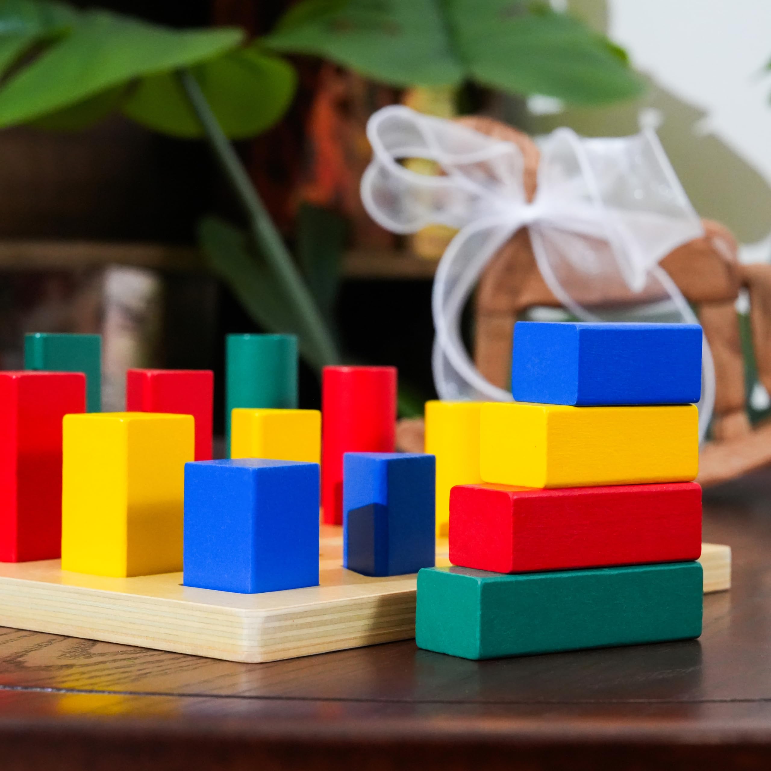 Montessori materiały matematyczne – drewniana zabawka edukacyjna do liczb i liczb, przedszkola i szkoły podstawowej, domowej i klasy od 3 lat (drabina geometryczna Montessori)