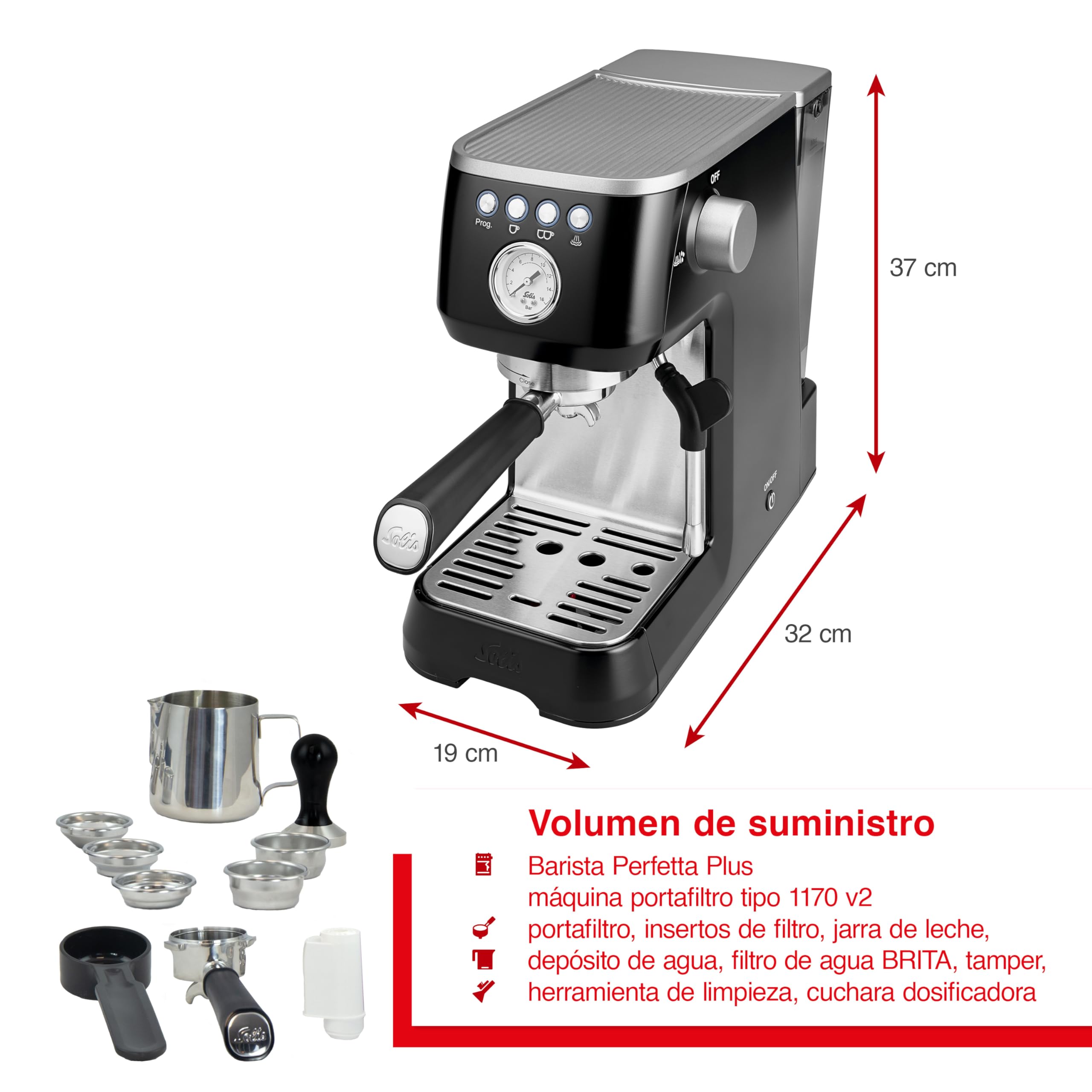 Solis Barista Perfetta Plus 1170 V2 Cafetera Express Automática - Máquina de Café Espresso - 15 Bar - 1.7L - Acero Inoxidable - Negro