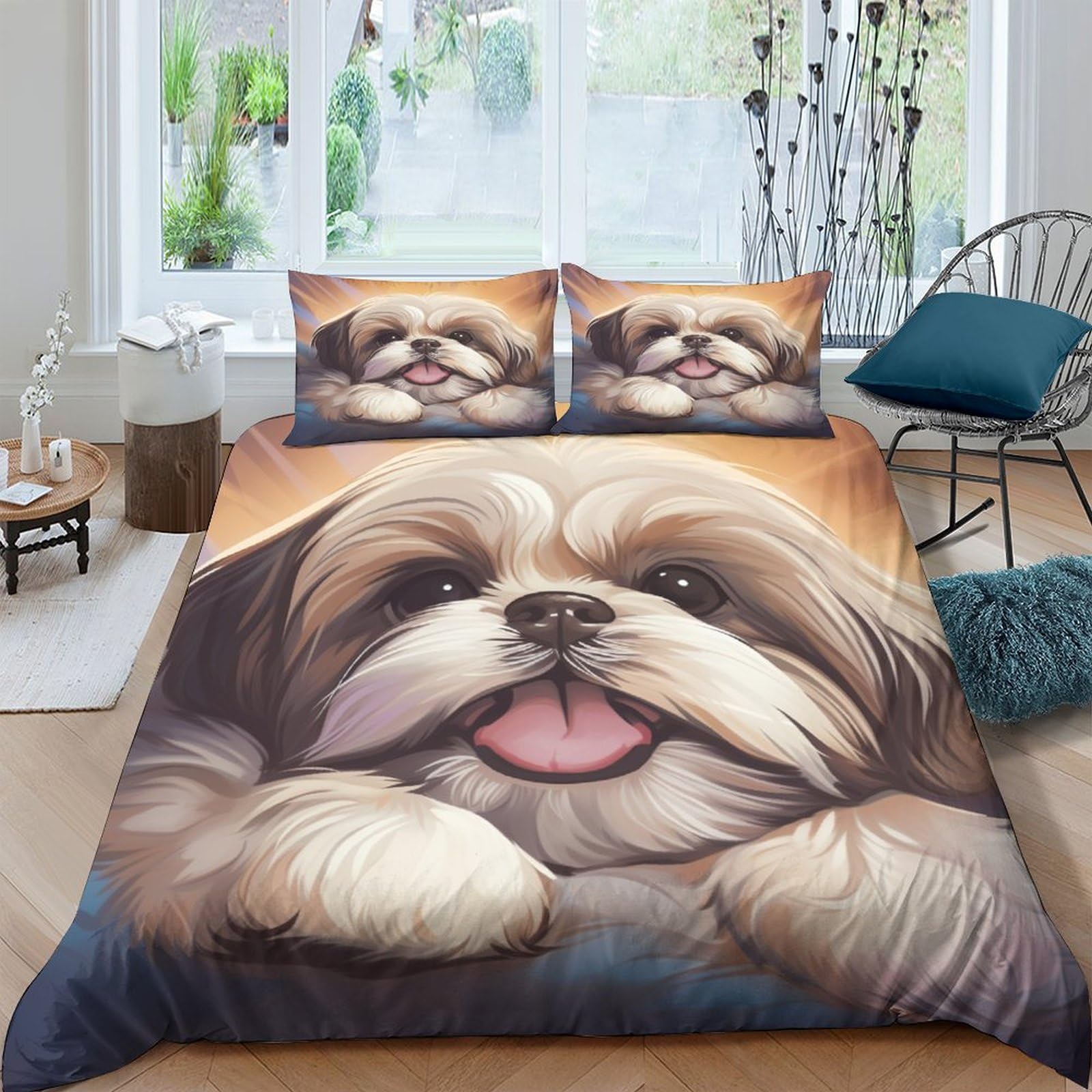 JALYKA Shih Tzu 3D Printed Duvet Cover Set 3 Pieces Bed Duvet Set Soft Microfiber with Zipper Closure，Pillowcases for Teens And Adults King（220x240cm）
