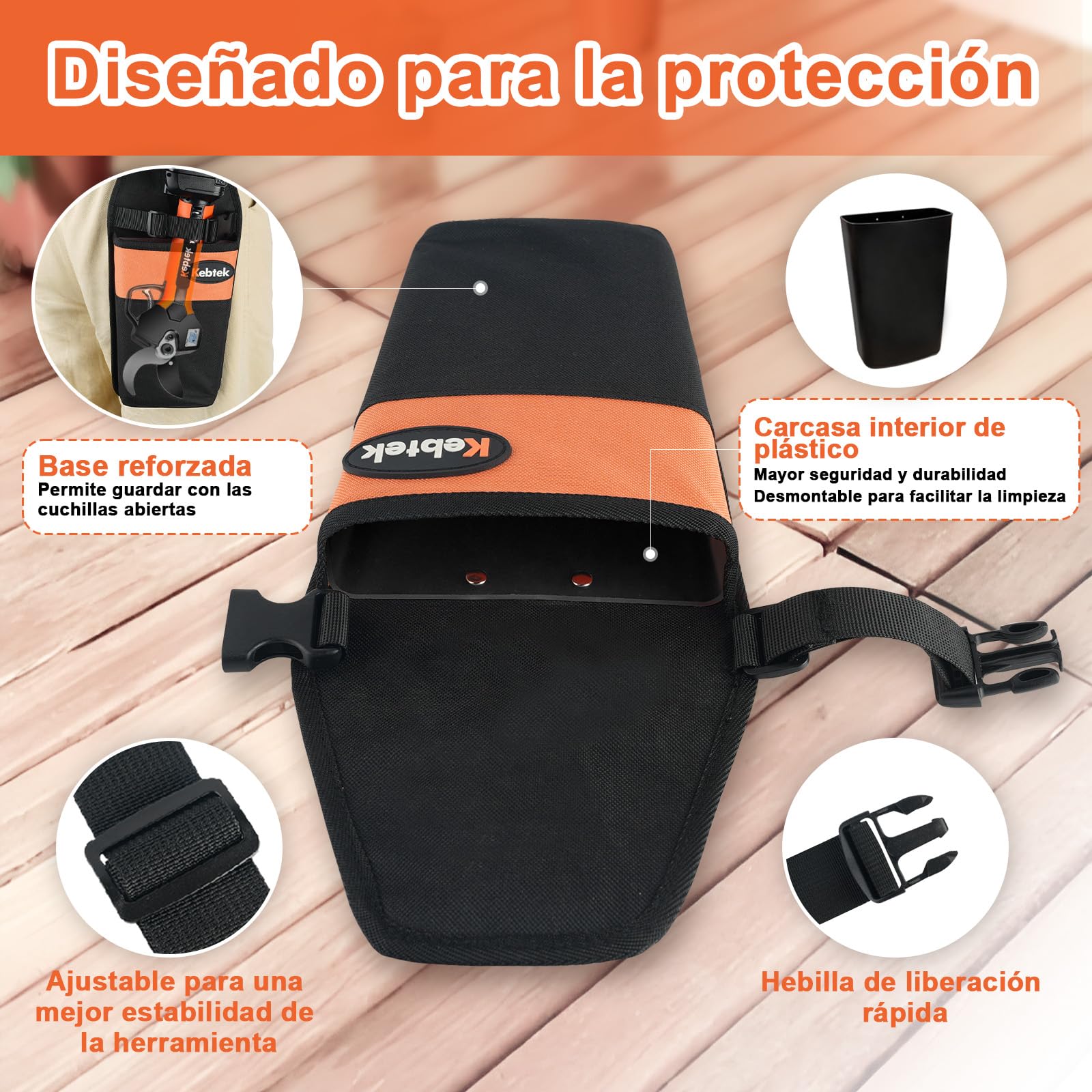 Kebtek Bolsa de Herramientas Duradera para Tijeras de podar, versión más Gruesa, Forro de plástico, Funda de podadora añadida con cinturón Ajustable de liberación rápida y Hebilla magnética de