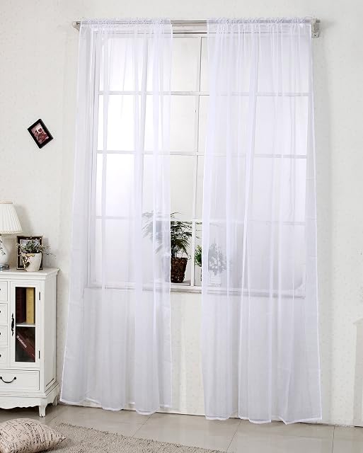 WOLTU zestaw 2 Przezroczyste zasłony, z plisowaną taśmą, zasłony z woalu na szyny, zasłony okienne, salon, sypialnia, styl podwórkowy, 140x245 cm Biała