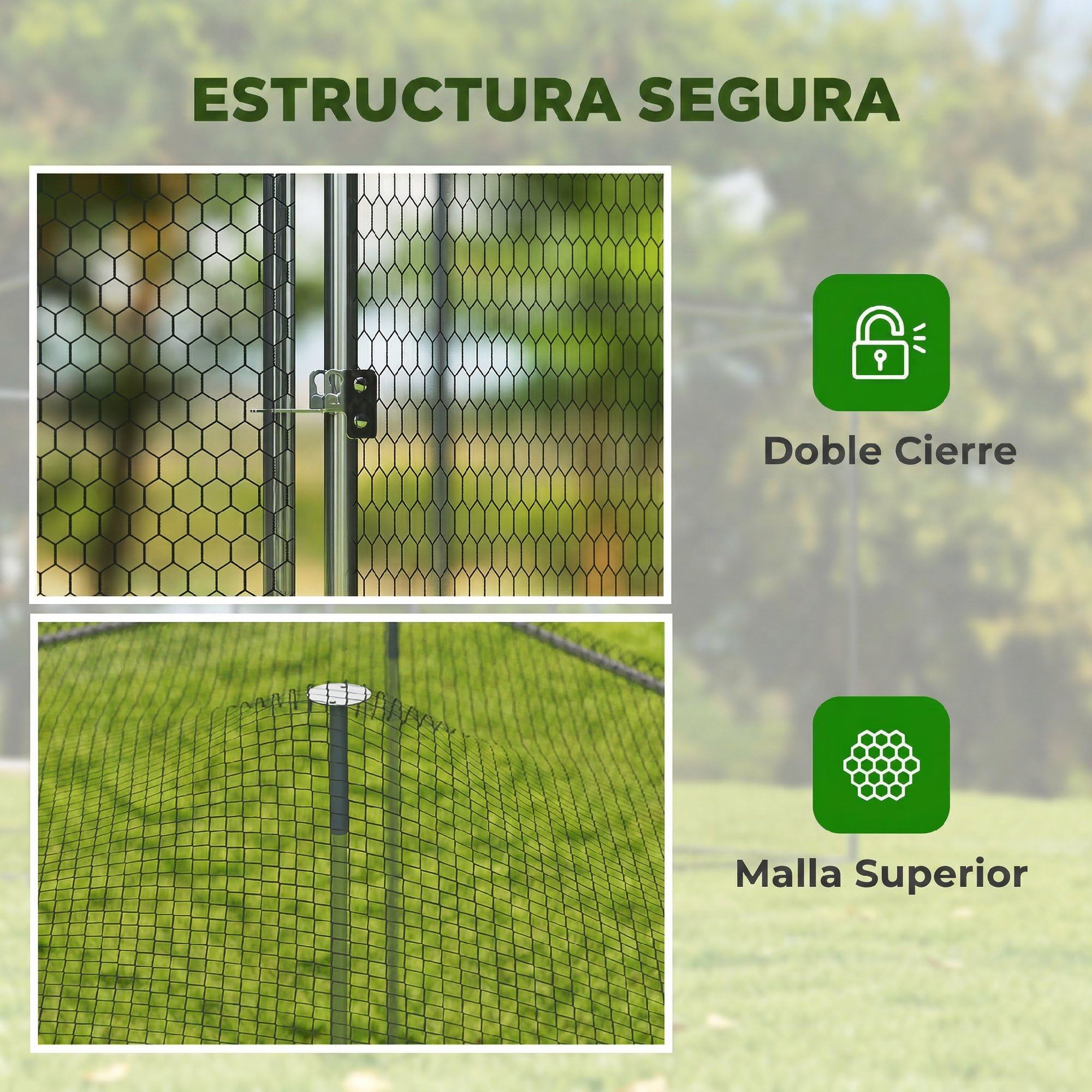 PawHut Gallinero Exterior Grande 4x3x1,97 m 12 m² Acero Galvanizado Puerta Doble Cierre Red PE Resistente Intemperie Walk-In
