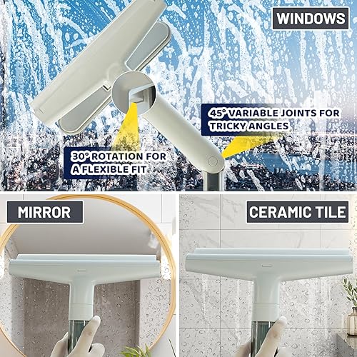 Miniatura 6 de Escobilla de ventana 3 en 1 cepillo profesional de limpieza de ventanas, kit de lavado de ventanas multiuso con recolección de aguas residuales,