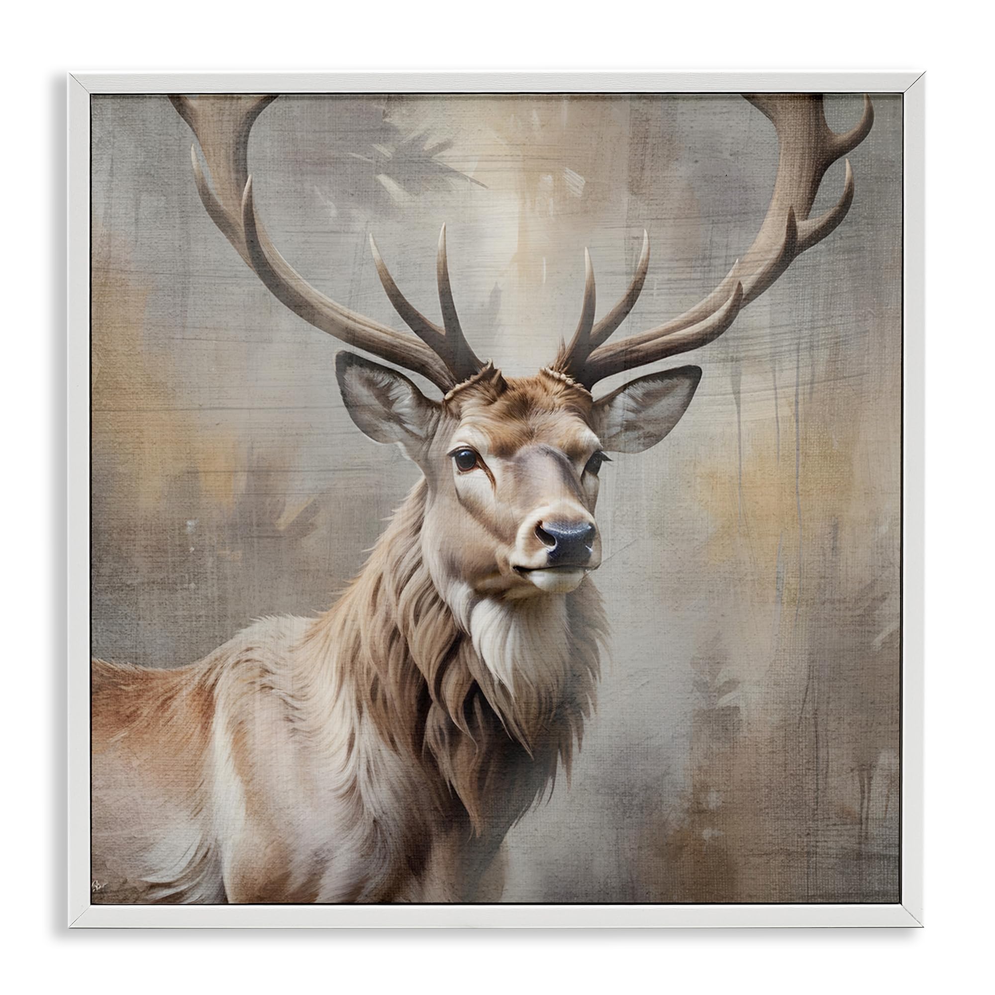 Stupell Industries Rustic Majestic Stag Portrait 'Rustic Stag With Majestic Glance', Framed Giclee Art, White, 24 X 24 Inches, Easy To Hang And Sturdy, Made In Usa, By Susan Arnot