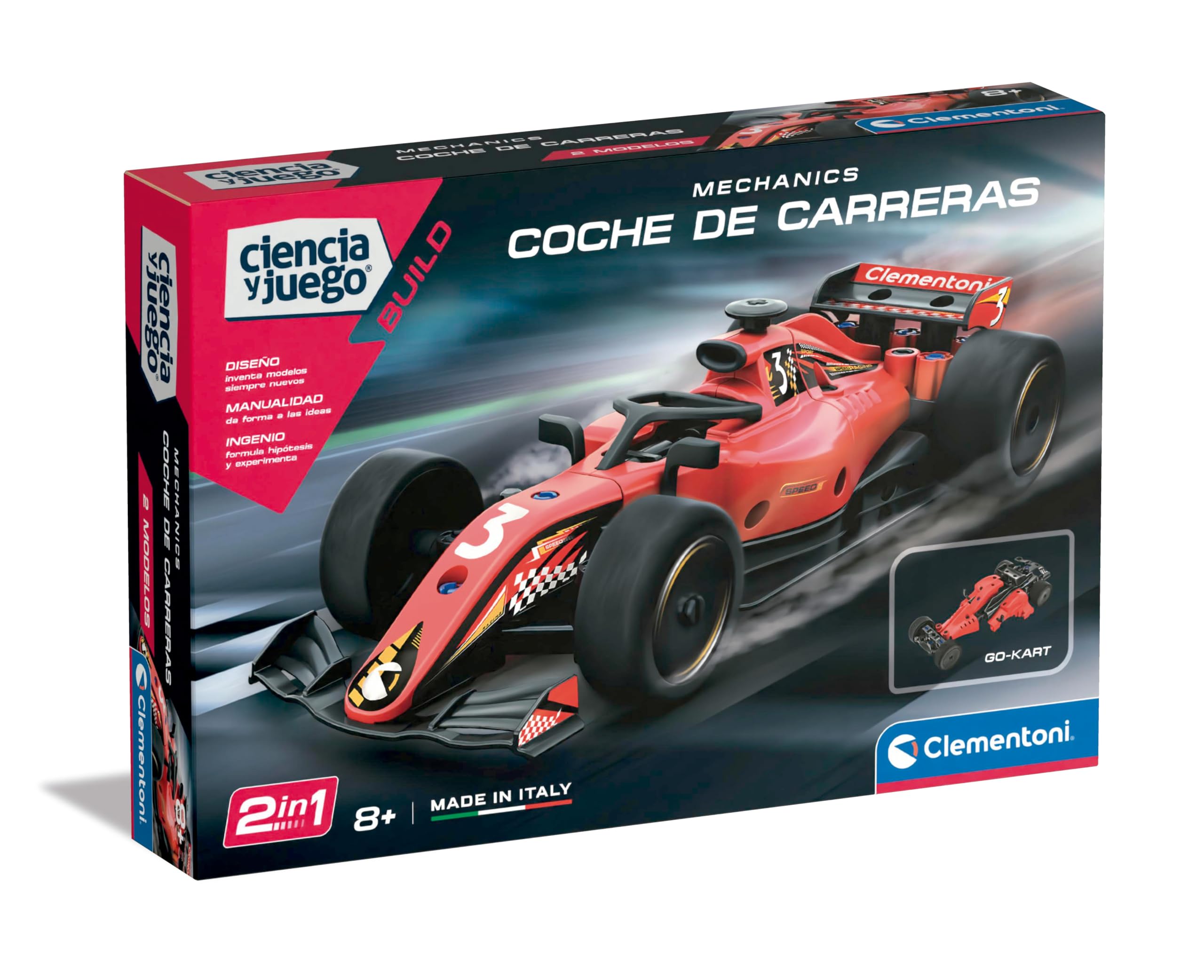 ClementoniMechanics 55525 Racing Car Kit with All Parts Suitable for Learning Technical and Mechanical Principles from 8 Years