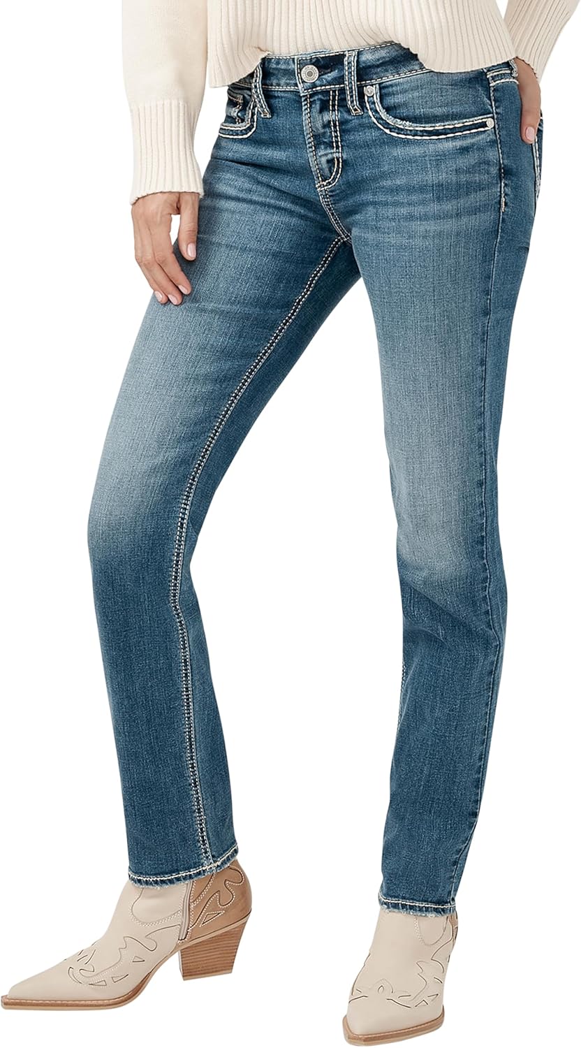 Silver Jeans Co. Women’s Suki Mid Rise Curvy Fit Straight Leg