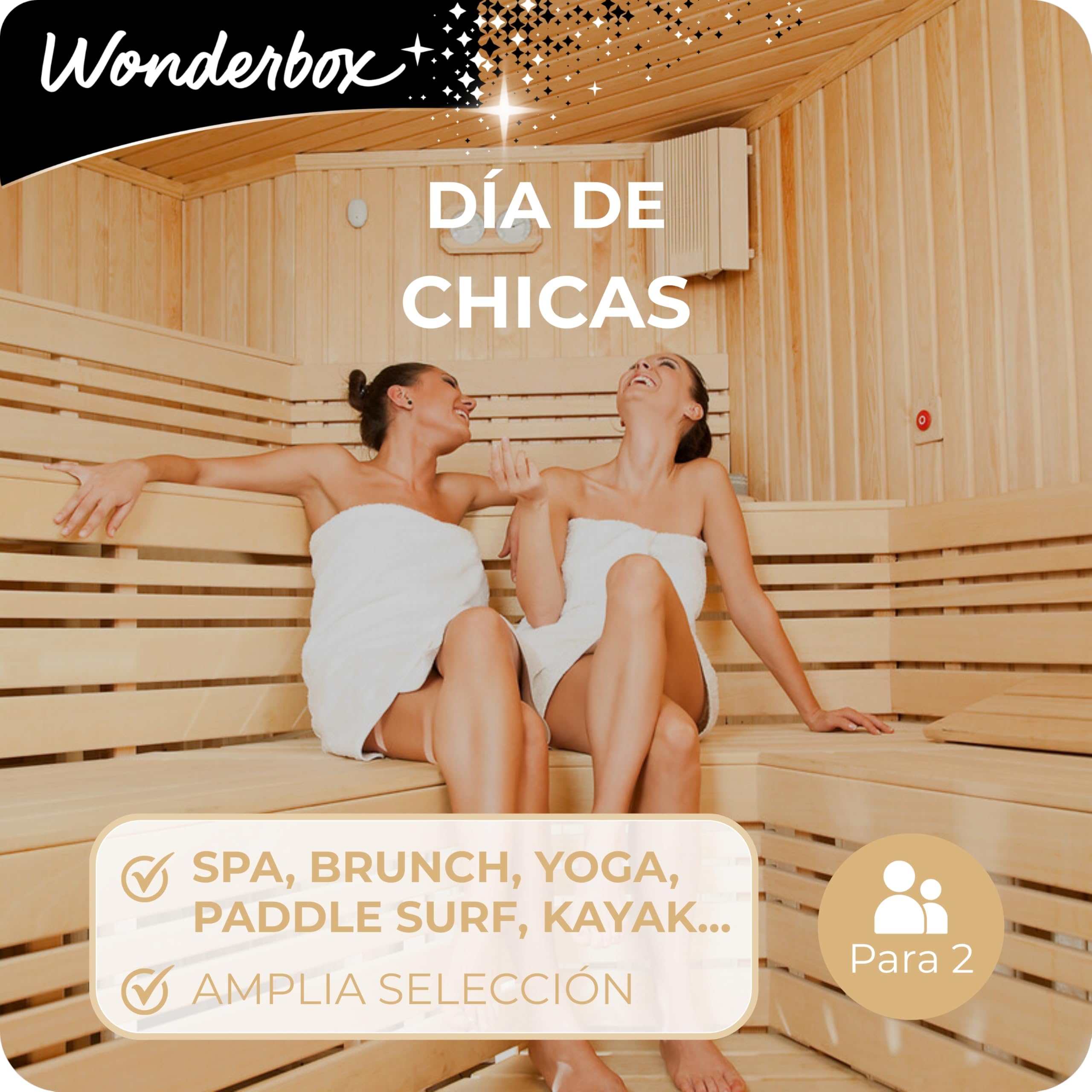 WONDERBOX - Caja Regalo - DÍA de Chicas - 1 Actividad de gastronomía, Actividad de Bienestar o de Aventura a Elegir para 2 Personas - Válido Durante 3 años y 3 Meses