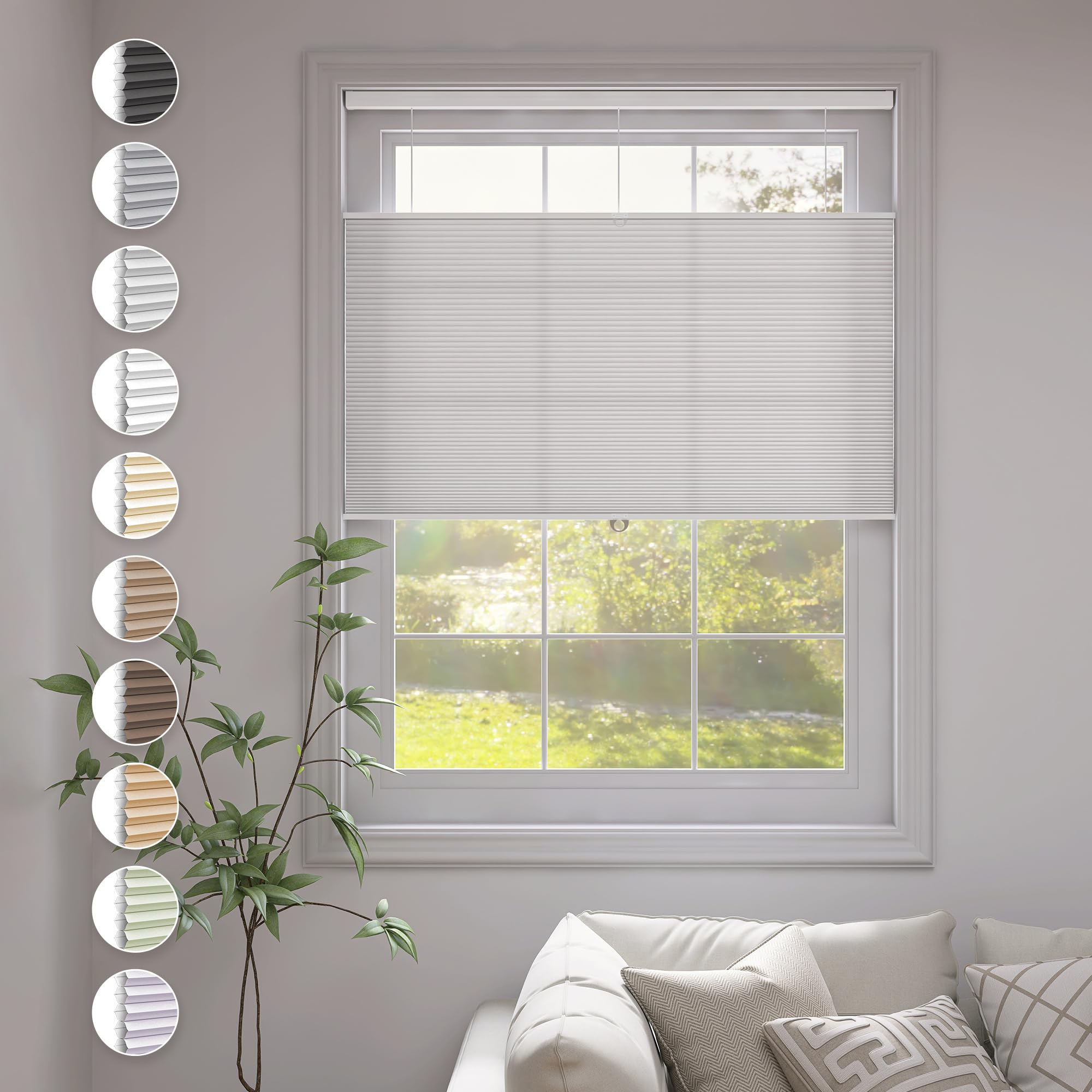 SLKWDOBD Top Down Bottom Up Cellular Shades Cordless TDBU Honeycomb Blinds for Indoor Windows, Light Filtering, Thermal Insulated, Noise Reduction,