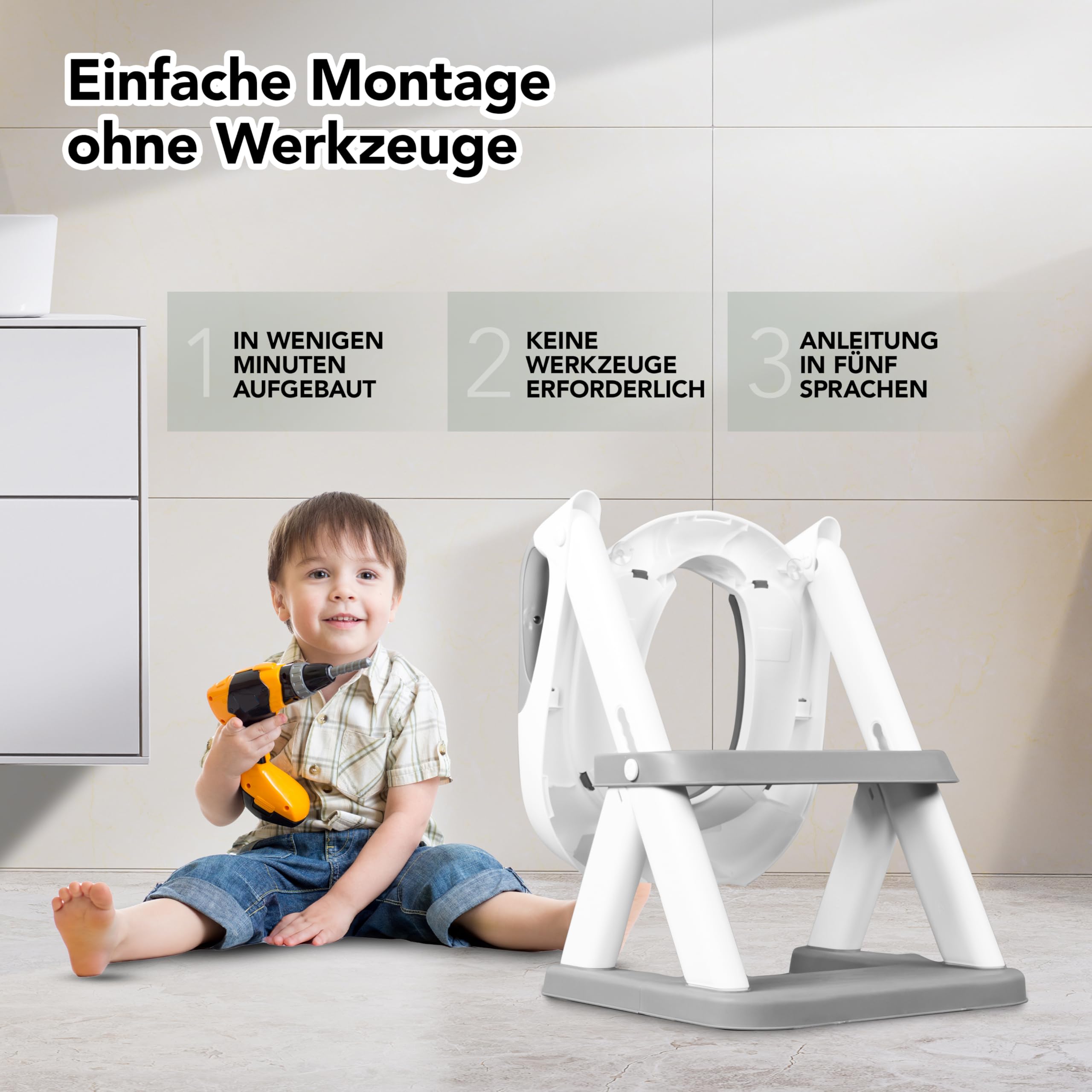 KidzCorner Kinder Toilettensitz mit Treppe, höhenverstellbare Toilettenleiter klappbar auch als Tritthocker verwendbar. WC Sitz fürs Töpfchen Training.
