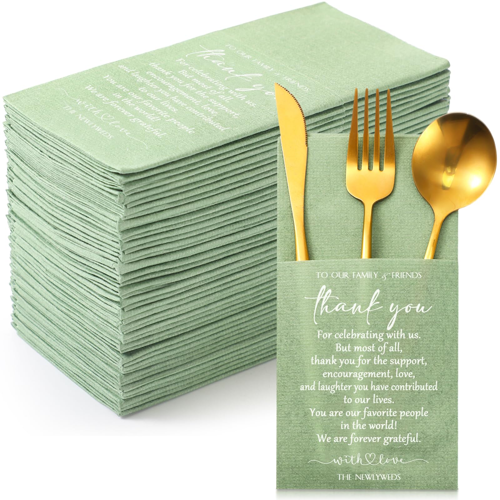Qilery Lot de 100 serviettes de table unies avec poche intégrée pour fête prénuptiale, répétition, dîner (vert sauge)