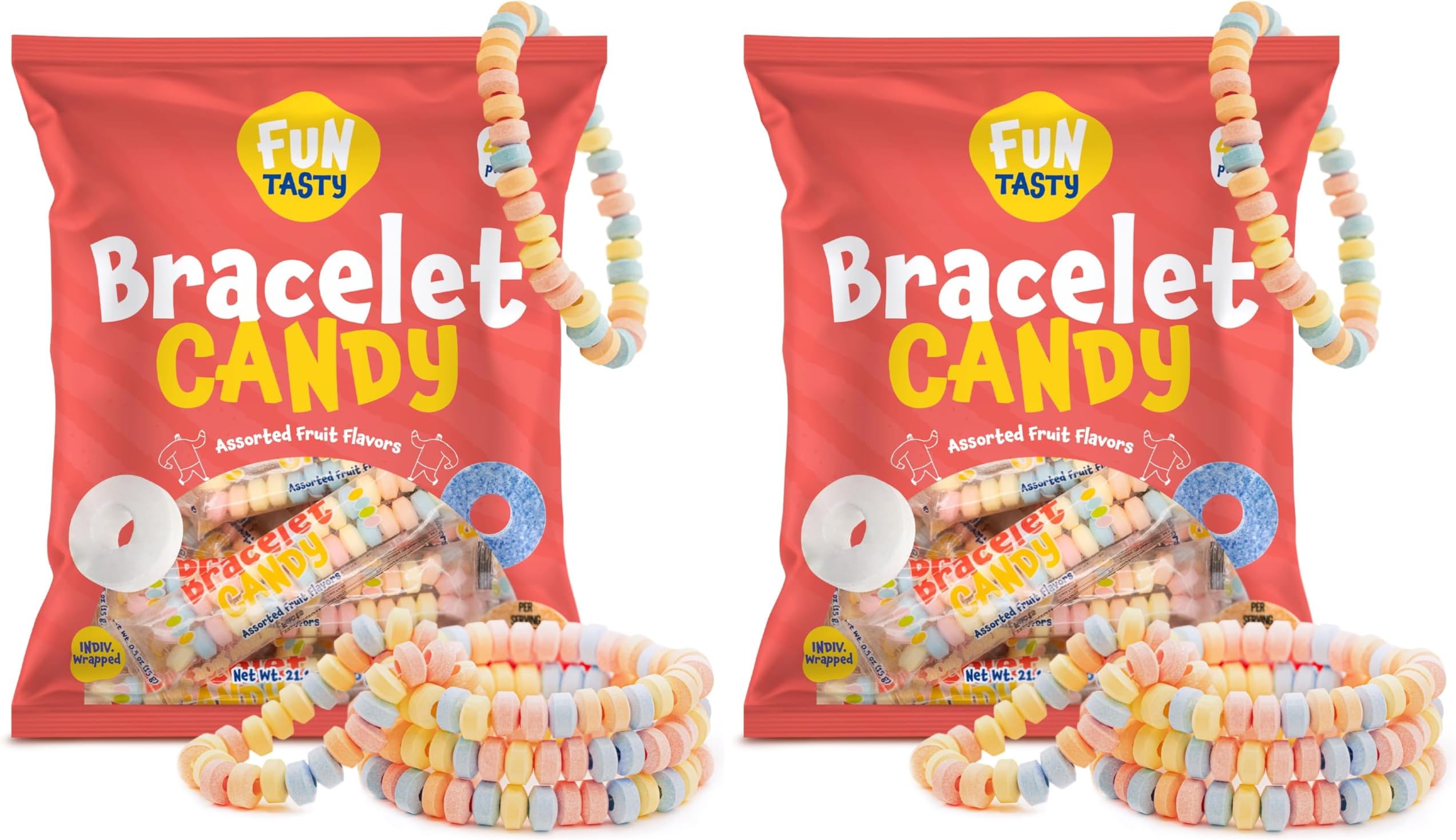 Candy Bracelets - 21 Ounce Bag (40 Count) - Fruit Flavors - Individually Wrapped - Stretchable Jewelry for Party Favors, Goody Bags, and Kids' Celebrations (Pack of 2)