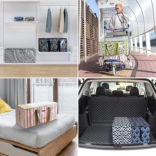 Miniatura 4 de BALEINE Bolsa de almacenamiento extra grande con cremalleras y asas de transporte, bolsas de mudanza de tela Oxford resistente para lavandería,