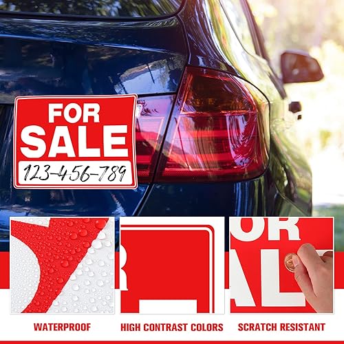 Miniatura 6 de Seajan Señales de venta para vehículos de 9 x 12 pulgadas, letreros de venta de automóviles, casas, ventas de automóviles, impermeables y libres de