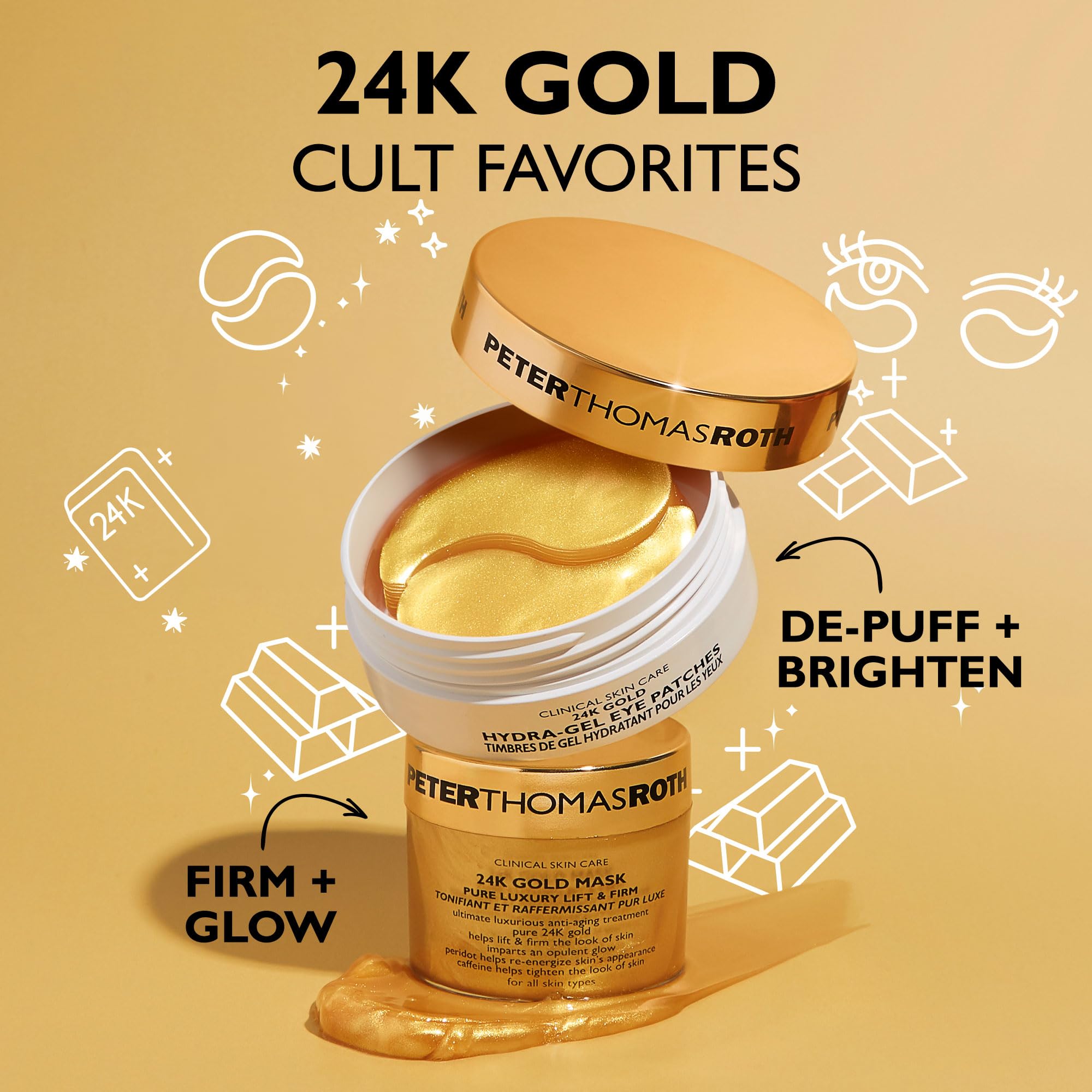 Peter Thomas Roth Holiday Kit – 24K Gold 2-teilige Luxus-Pflegeset – 50ml 24K Gold Mask + 15 Paar 24K Gold Hydra-Gel Eye Patches – Straffende & Feuchtigkeitsspendende Anti-Aging Pflege
