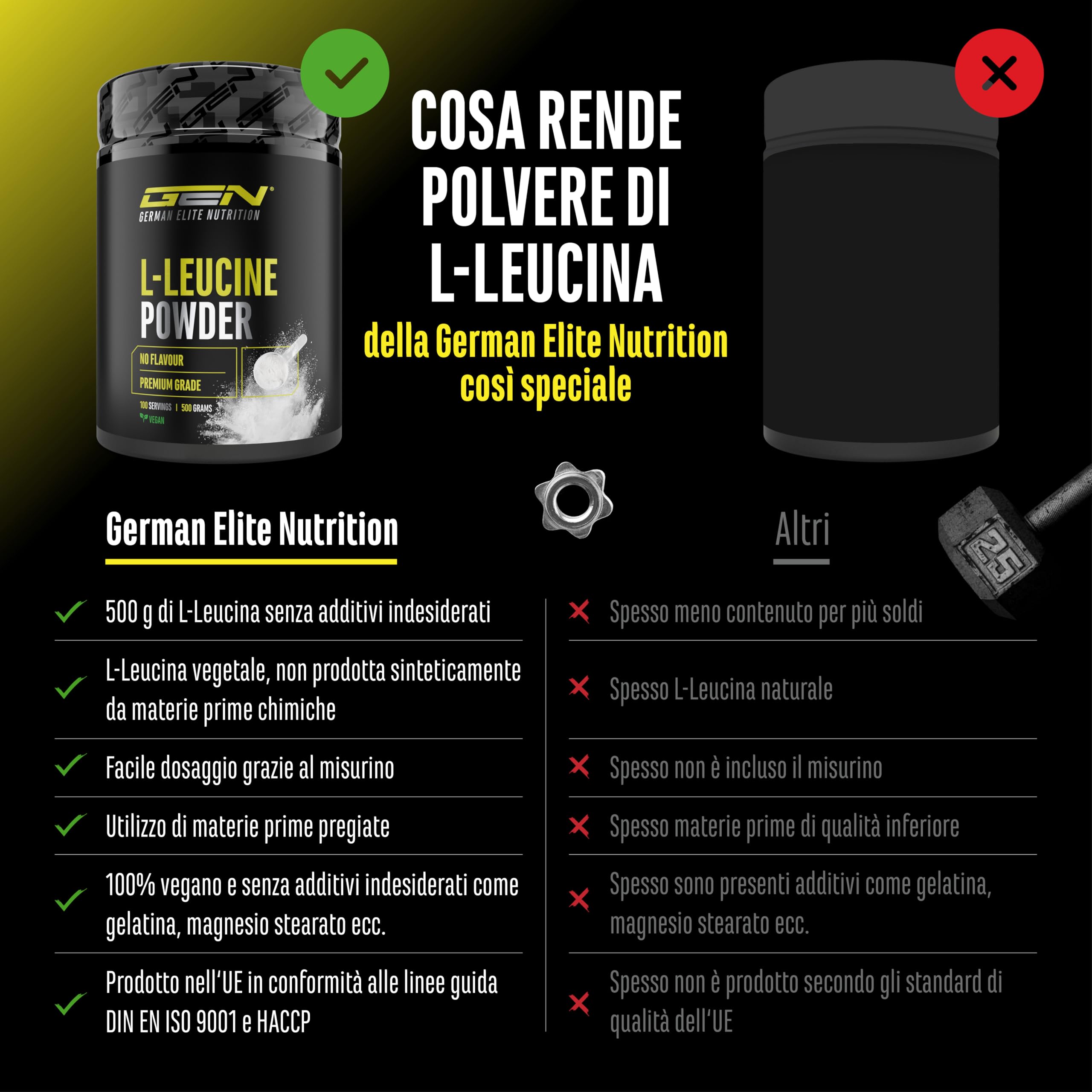 Leucina - 500 g di polvere - Elevata purezza - Materia prima premium: L-leucina naturale fermentata - Aminoacido - Senza additivi indesiderati, vegan