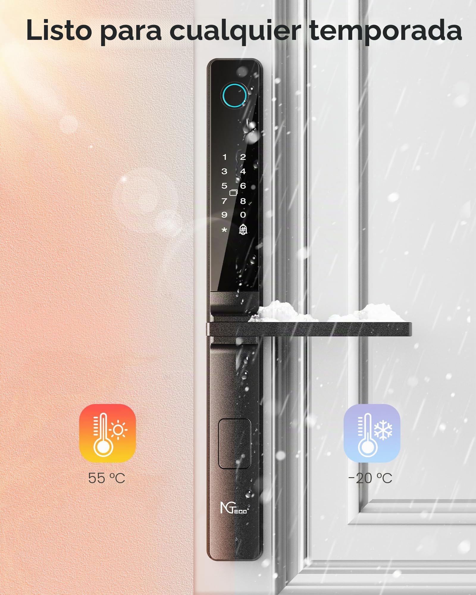 NGTeco Cerradura de puerta inteligente Cerradura de seguridad sin llave con huella digital, código, tarjeta IC, WiFi para puertas estrechas, control mediante aplicación, fácil instalación