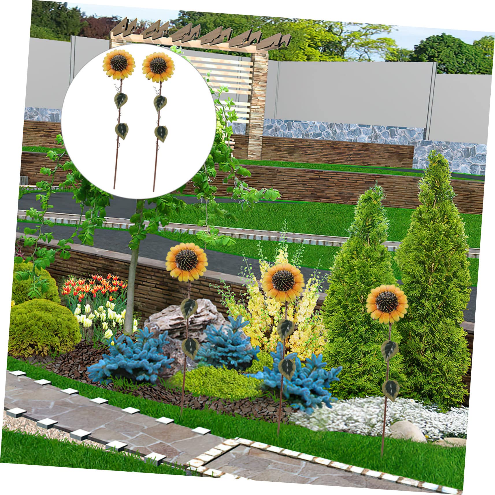 Sonnenblumen Gartendekor 2 Stück aus Rostfreiem Eisen Blumenstecker für Garten und Terrasse für Außenbereich und Landschaftsbeet