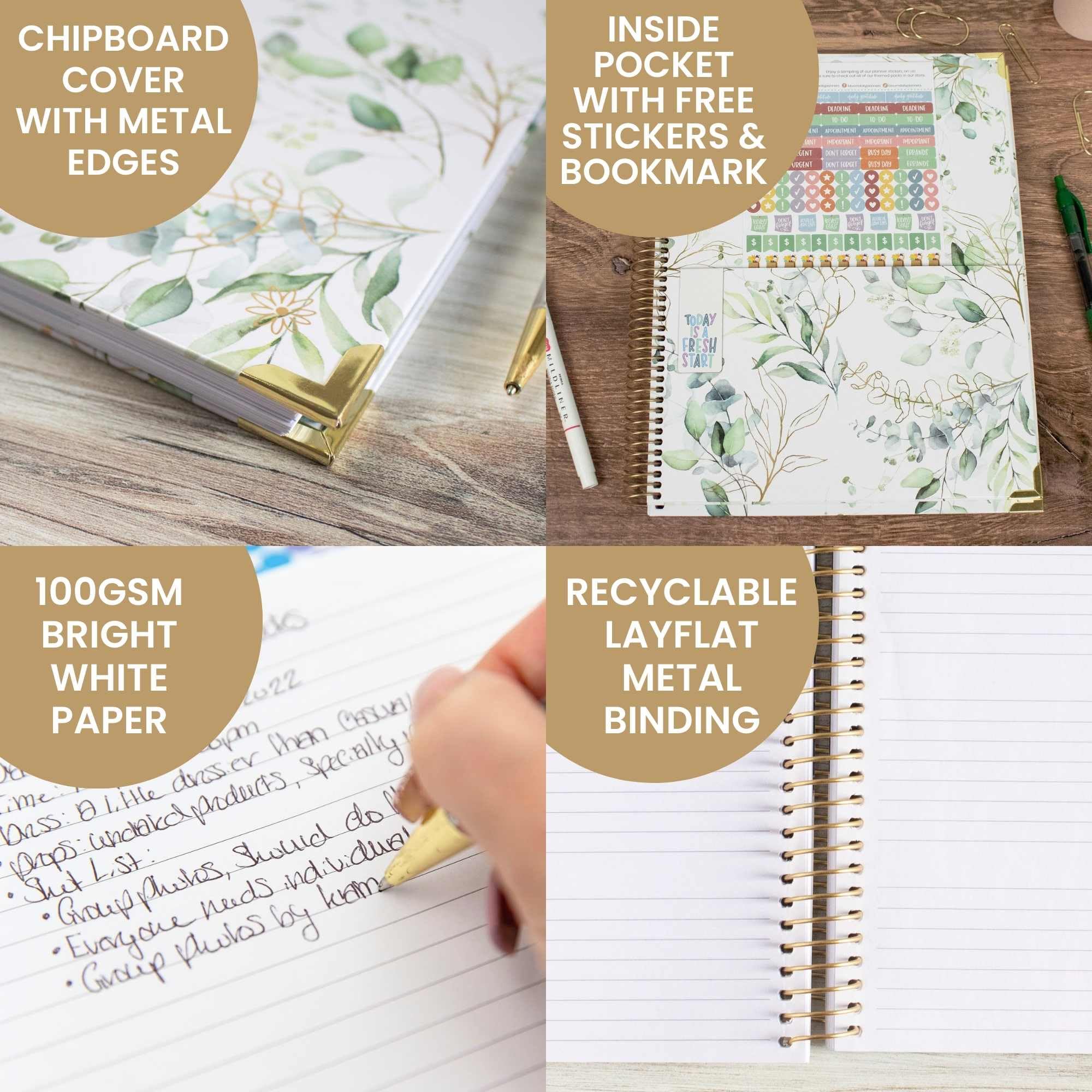 Hardcover, agenda bloom daily planners 2024-2025 (21,6 x 27,9 cm) per anno accademico (luglio 2024 - luglio 2025), organizer per passioni/obiettivi, agenda mensile e settimanale, eucalipto, bianco