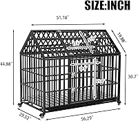 Vista 6 de 52in Heavy Duty Dog Crate Furniture, Large Dog Cage House Kennel with Lockable Wheels, Strong Metal Dog Kennels and Crates for Large Dogs