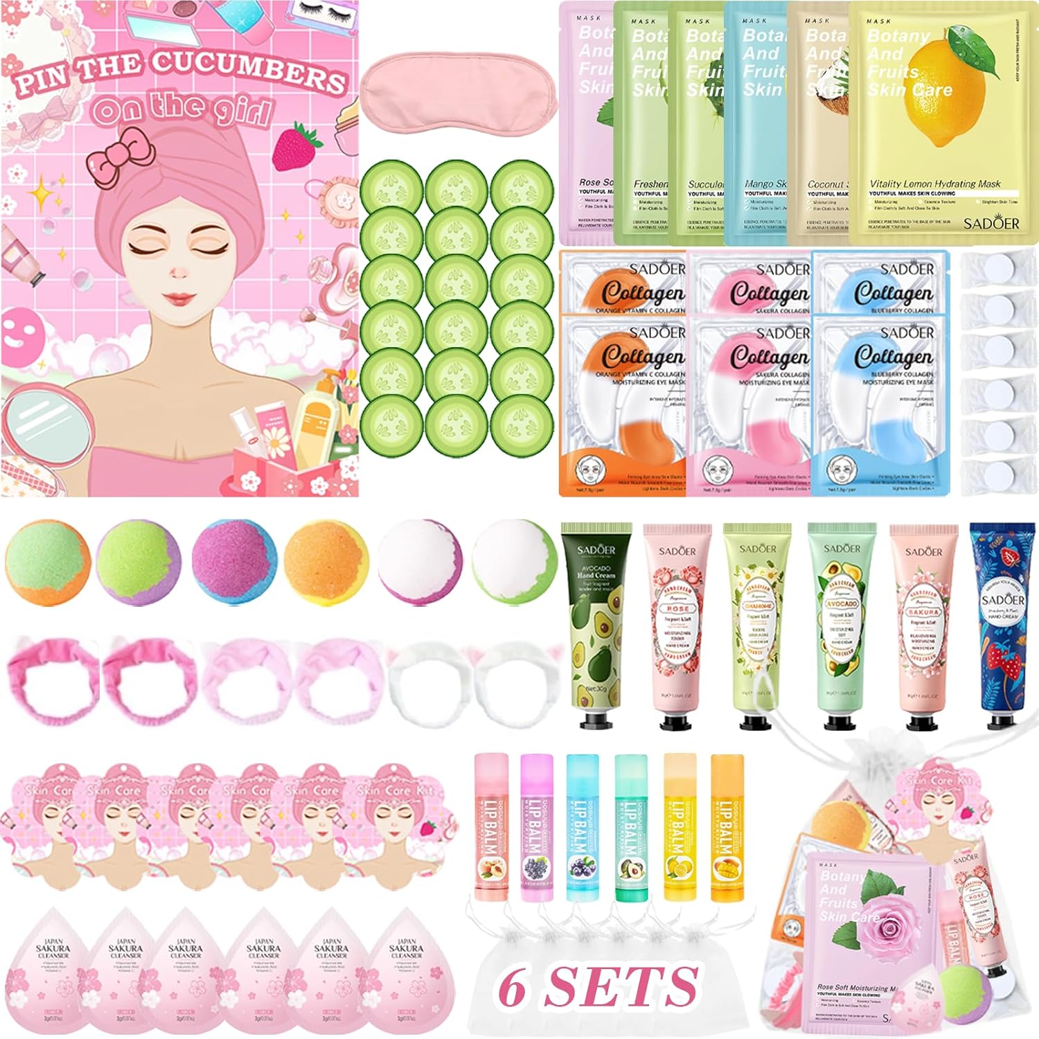 68PCS Spa Party Supplies for Girls, Spa Day Favors Essentials Include Hand Cream, Lip Balm, Foot Bath Bombs, Lip Mask, Under Eye Patches, Spa Birthday and Sleepover Party Supplies for Girls Women