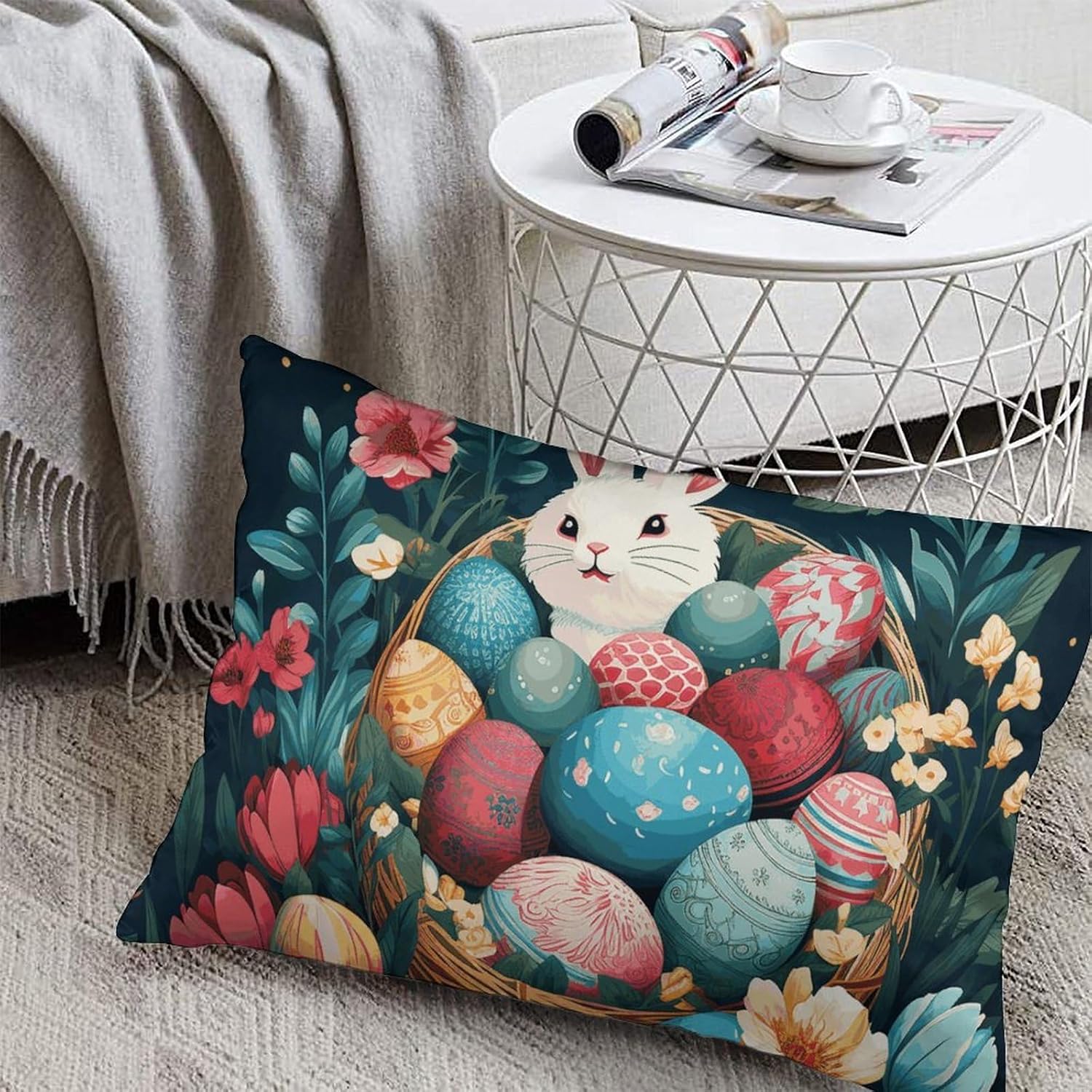Basket and Easter Eggs Pillow Cases Queen Size Set of 1 Soft Comfortable Throw Pillows Covers Decorative Pillowcase with Zipper Bed Cushion Covers for Couch Sofa Bedroom 12 "x20