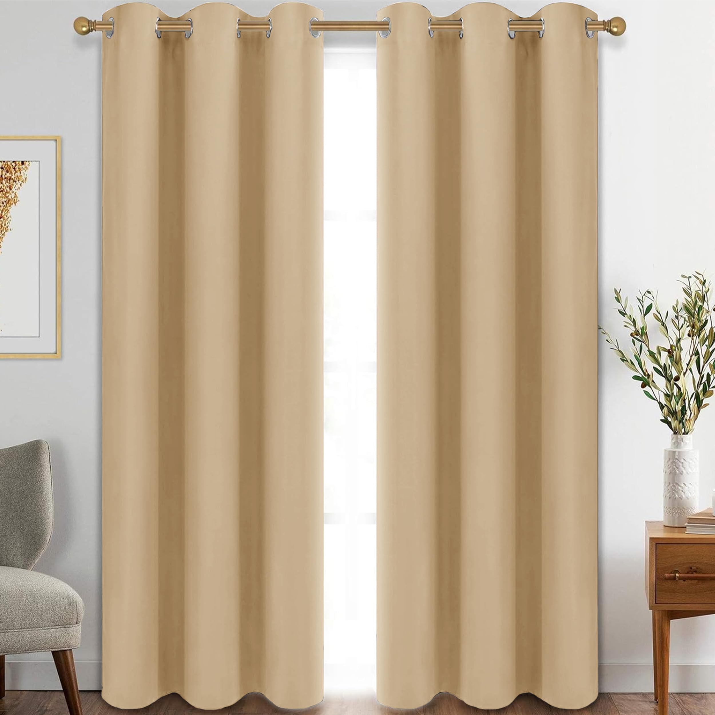 My home store Beige Blackout Curtains for Bedroom Super Soft Solid Thermal Insulated Eyelet Blackout Curtains for Living Room, W 66" x L 72" (2 Panels) — image 1