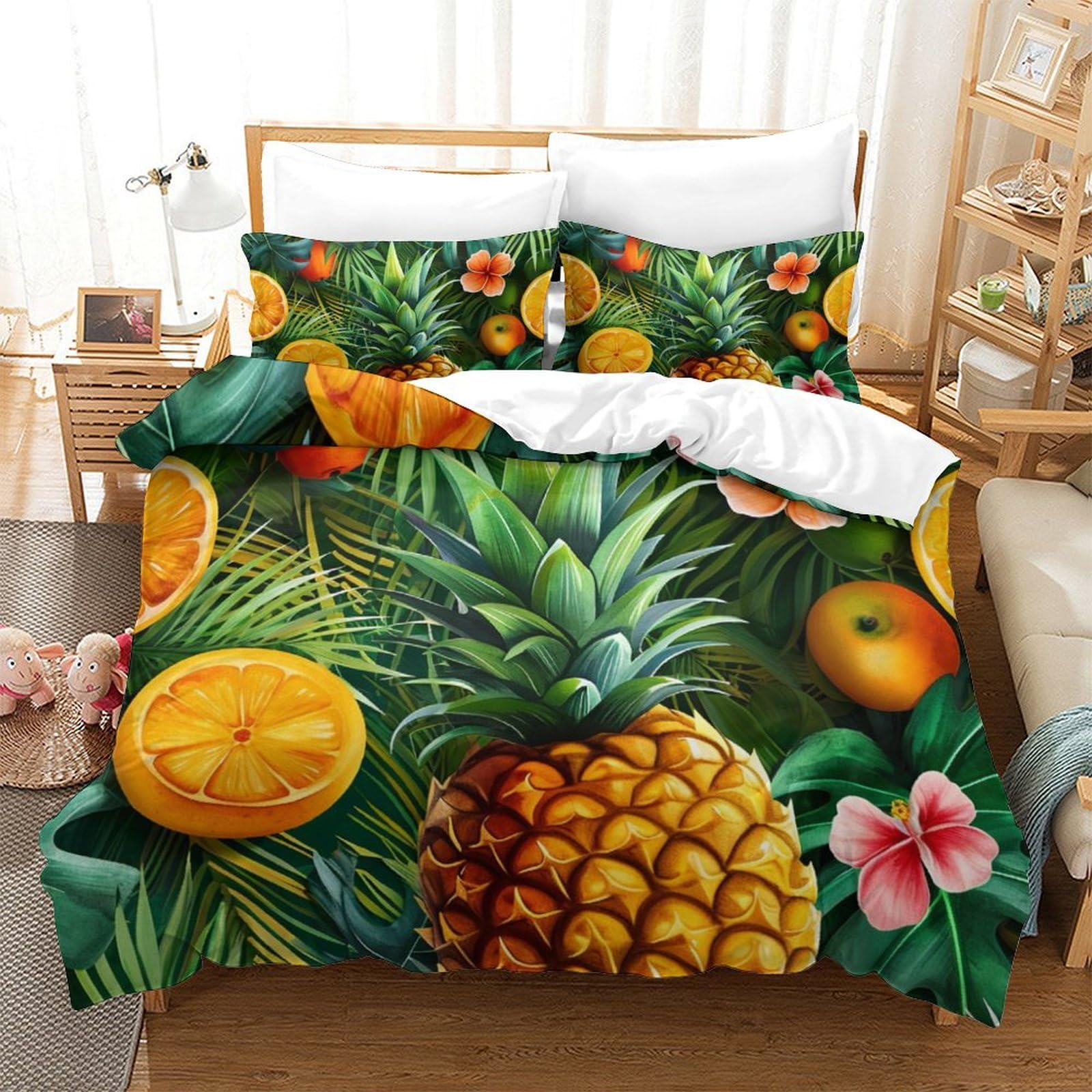Housse de couette ananas 260x220cm pour transformer votre chambre en oasis tropicale