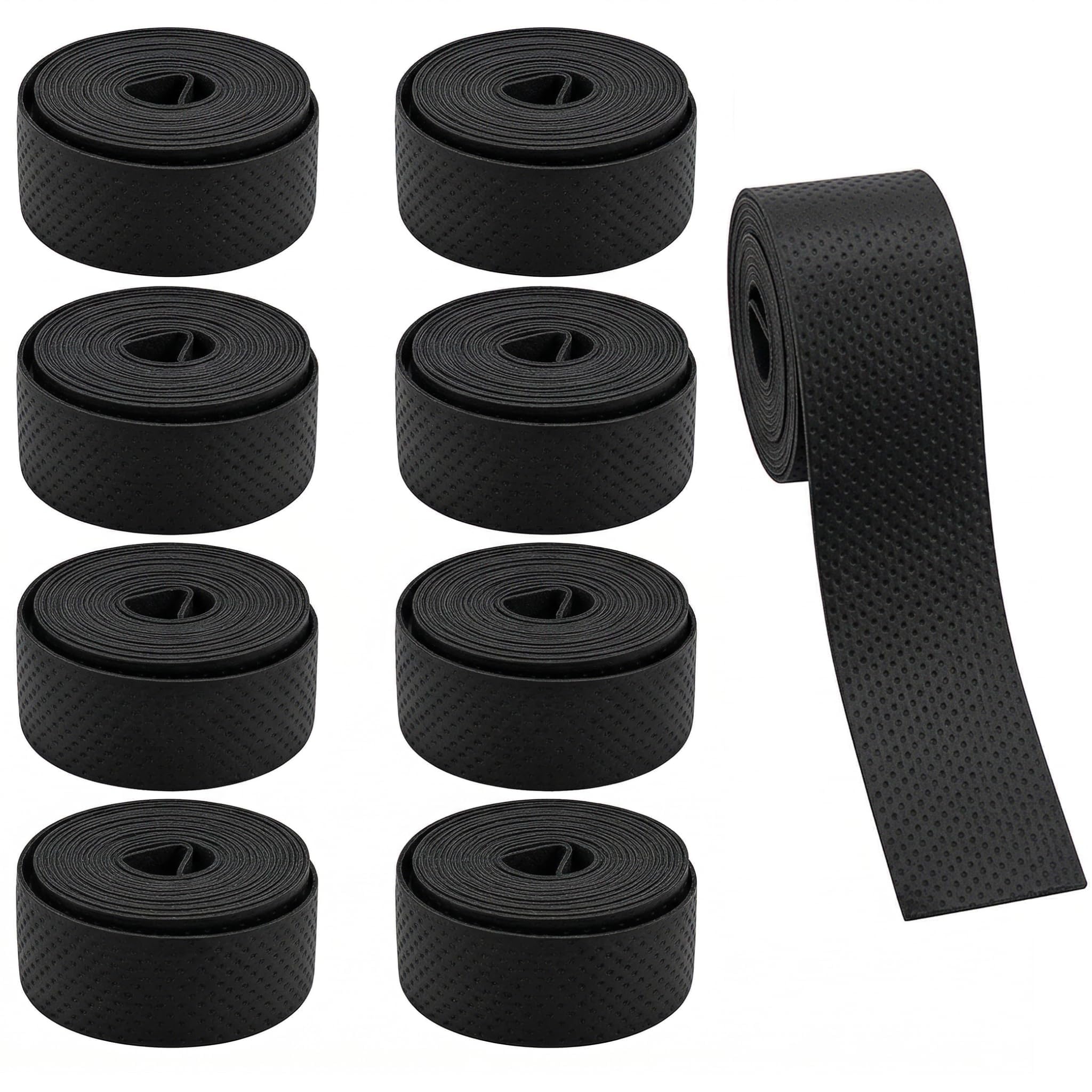 Grip Raquette Tennis, Grip Raquette Badminton et Surgrip Tennis en Matériau PU, Bande Antidérapante Raquette Squash et Grip Padel avec Absorption Transpiration, Ruban Noir de Sport 8 Pièces