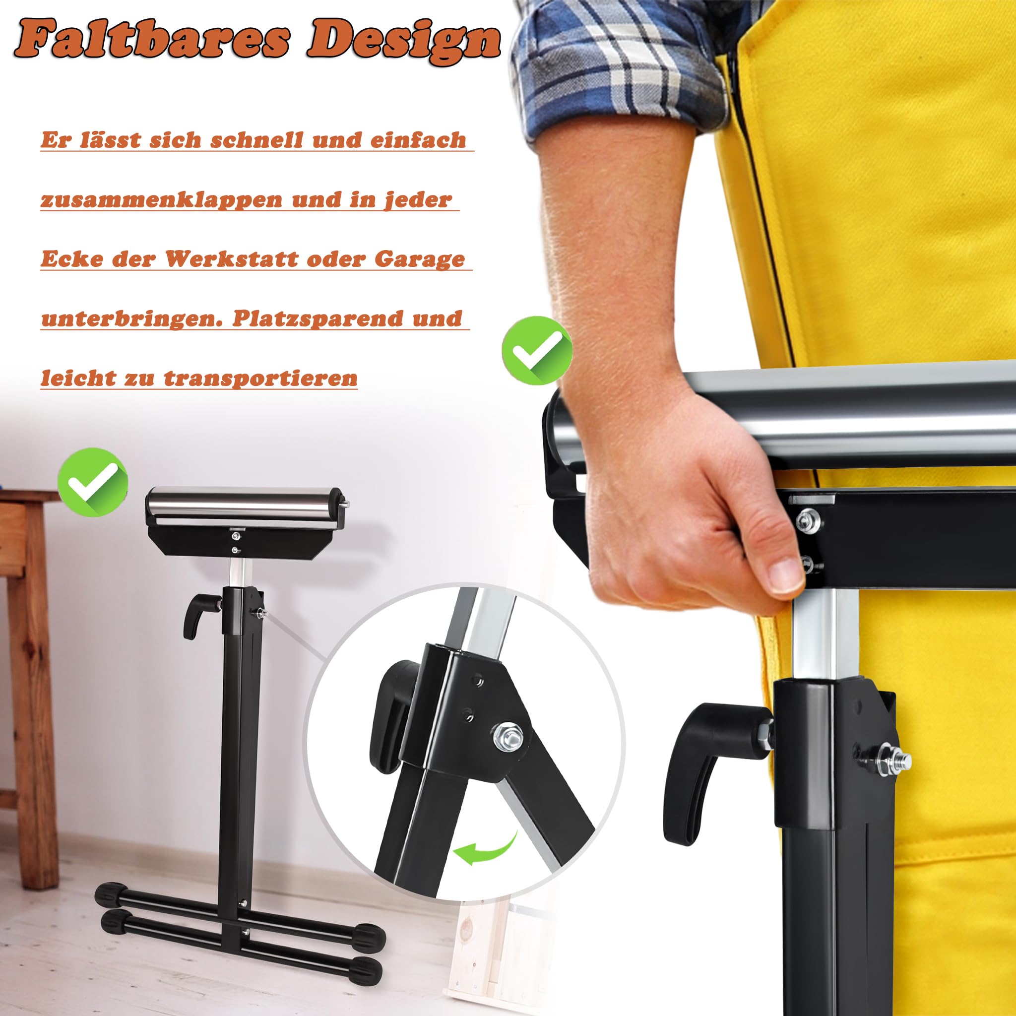 ACXIN Lot de 2 tréteaux à roulettes pliables réglables en hauteur avec pieds antidérapants 68-108 cm Charge max. 60 kg