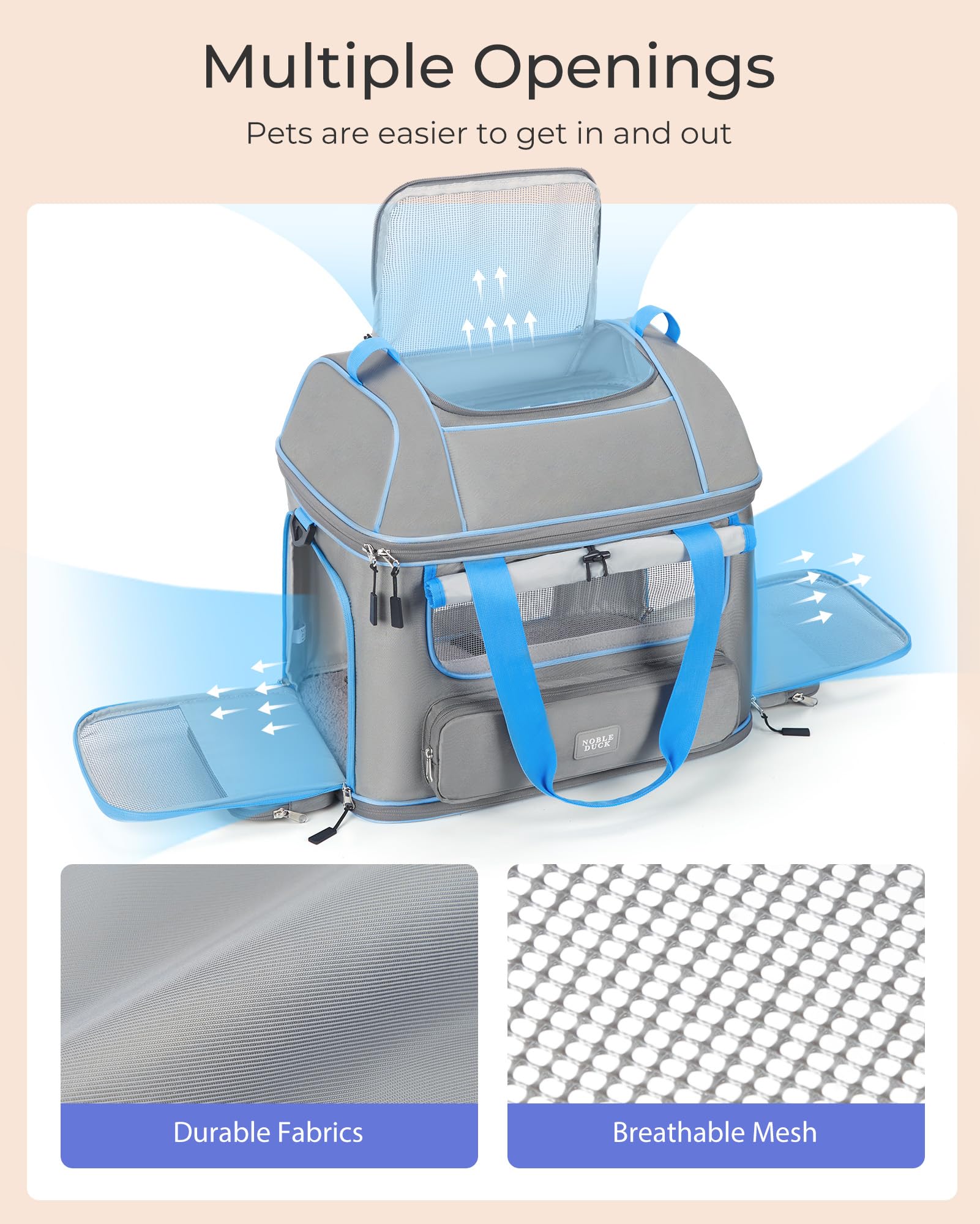 Expandable Cat Dog Carrier: NOBLE DUCK Soft-Sided Pet Carrier Airline Approved Large Small Medium Collapsible Portable Travel Up to 25 Lbs Grey - image 3